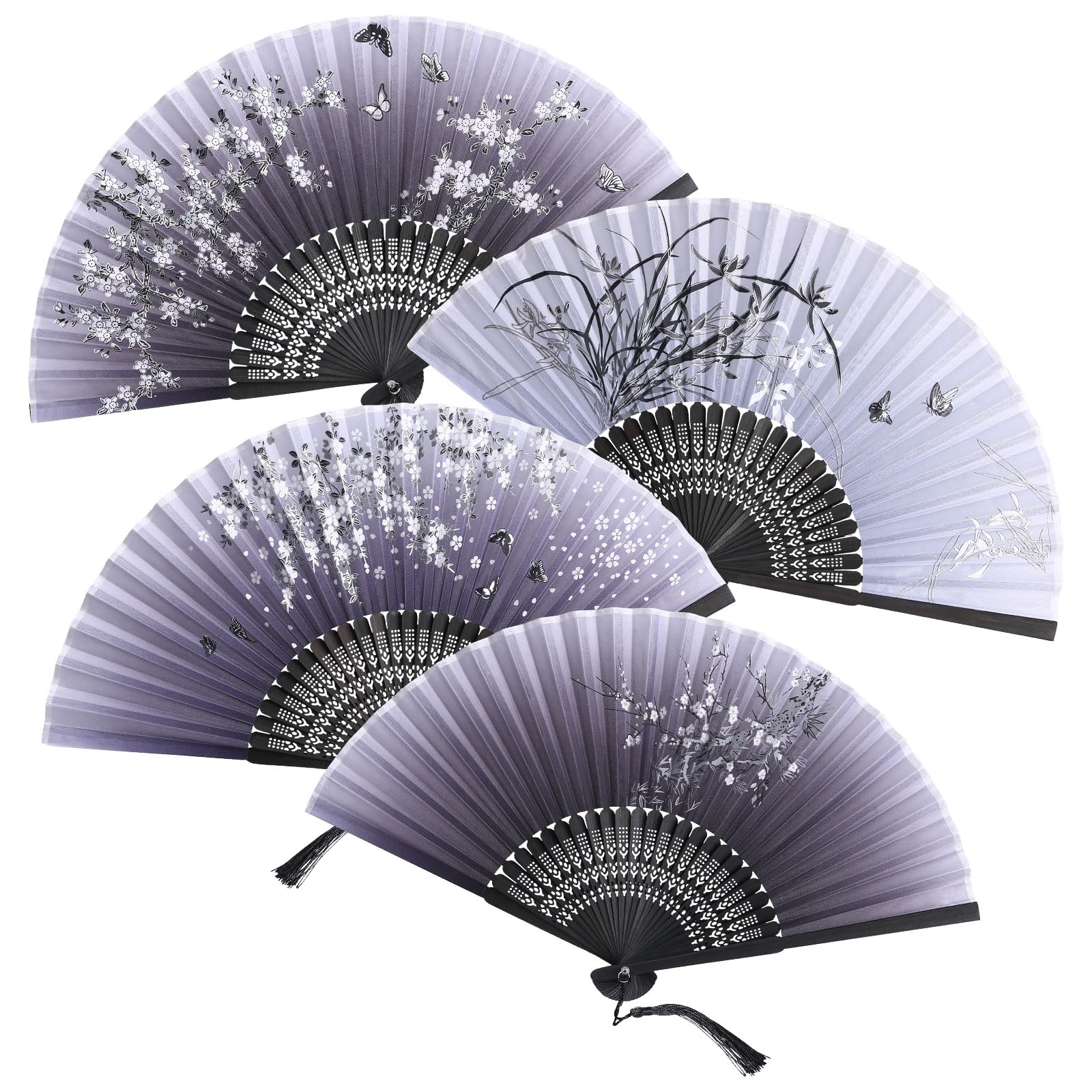 GWHOLE 4-Piece Folding Hand Fan Set - Elegant Silk & Bamboo Fans for Weddings, Parties, Performances & Home Decor - Perfect for Bridal Shower, Dance Props, and Cultural Events