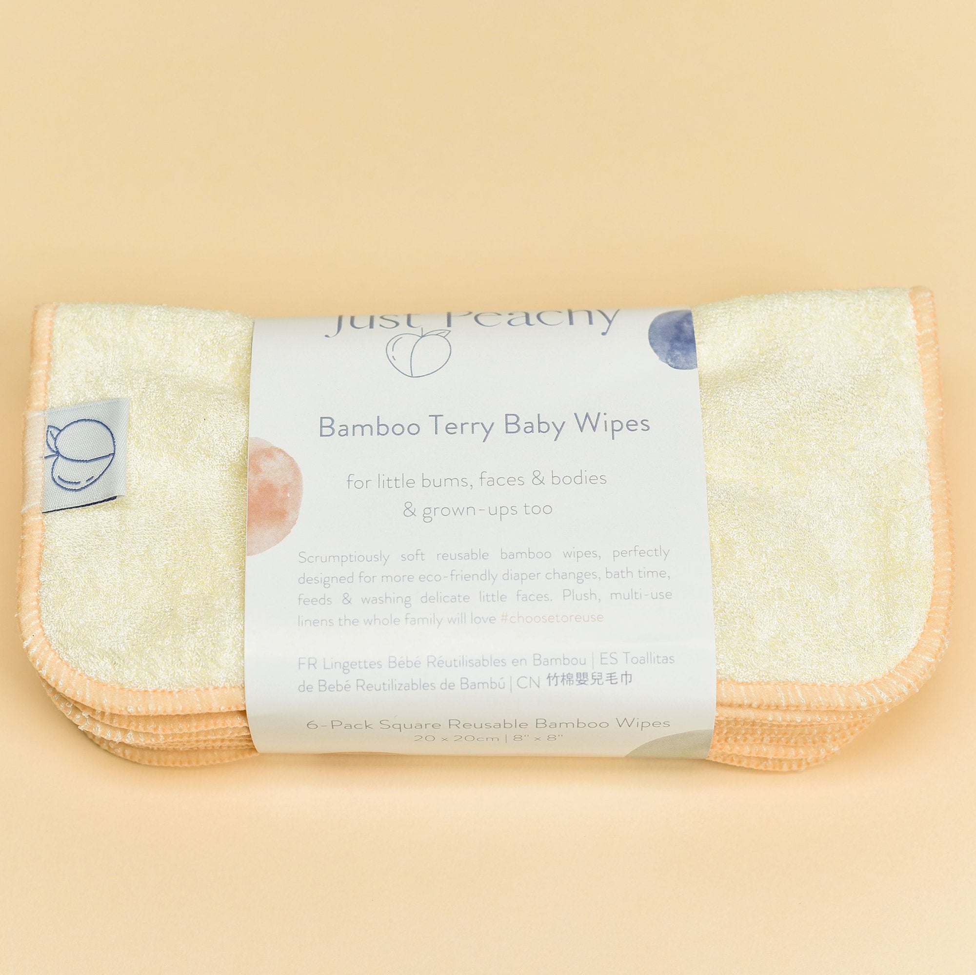 Eco-Friendly Bamboo Terry Reusable Baby Wipes - 6 Pack Soft Washable Cloth Wipes for Diaper Changes, Face Cleaning & Gentle Skin Care