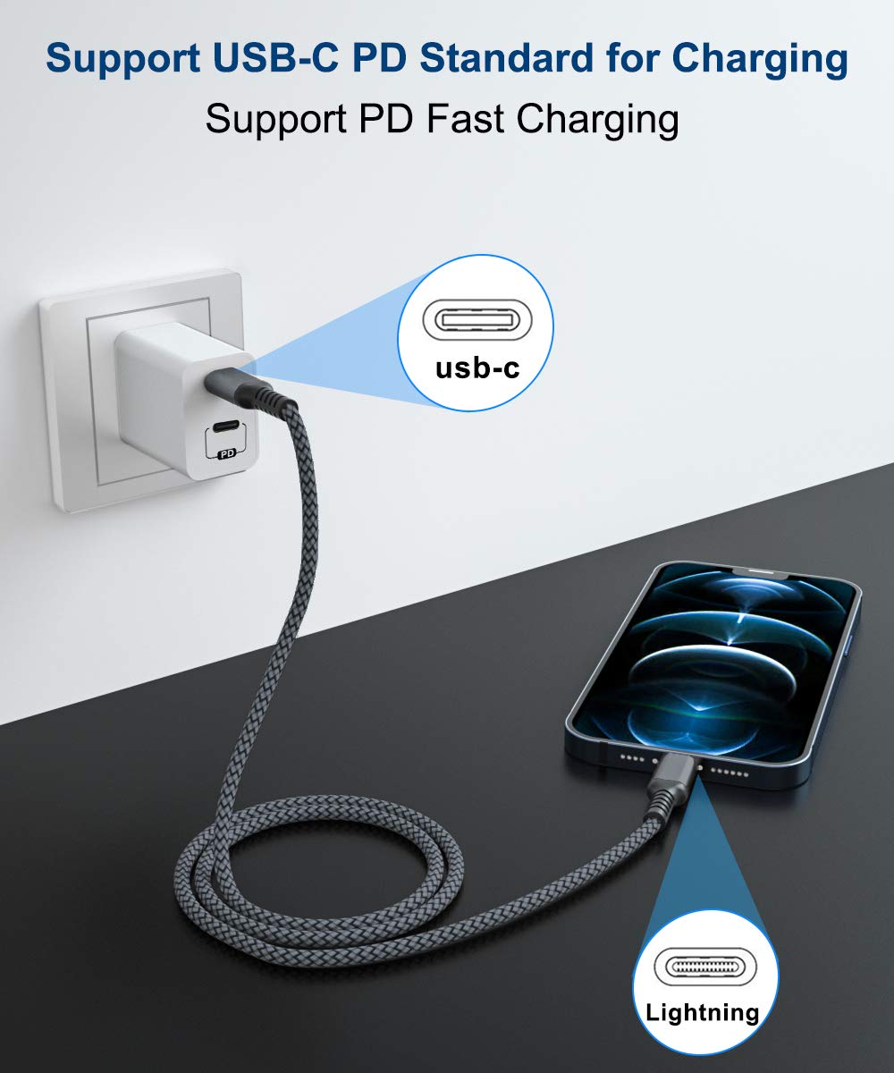 Basesailor 10FT USB C to Lightning Cable with USB A Adapter - Fast Charging Power Cord for iPhone 14 13 12 11 Pro Max XS XR 8 7 6 Plus 5 SE & iPad 9th/8th Gen - Perfect for Car Charging, Home & Office Use