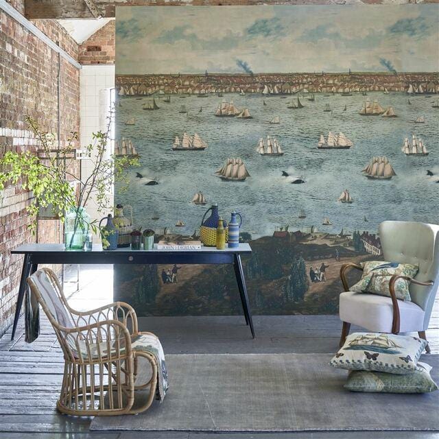Seaport Wallpaper - Coastal Nautical Theme Wall Mural for Home & Office Decor | Perfect for Living Room, Bedroom, or Beach House Interior Design