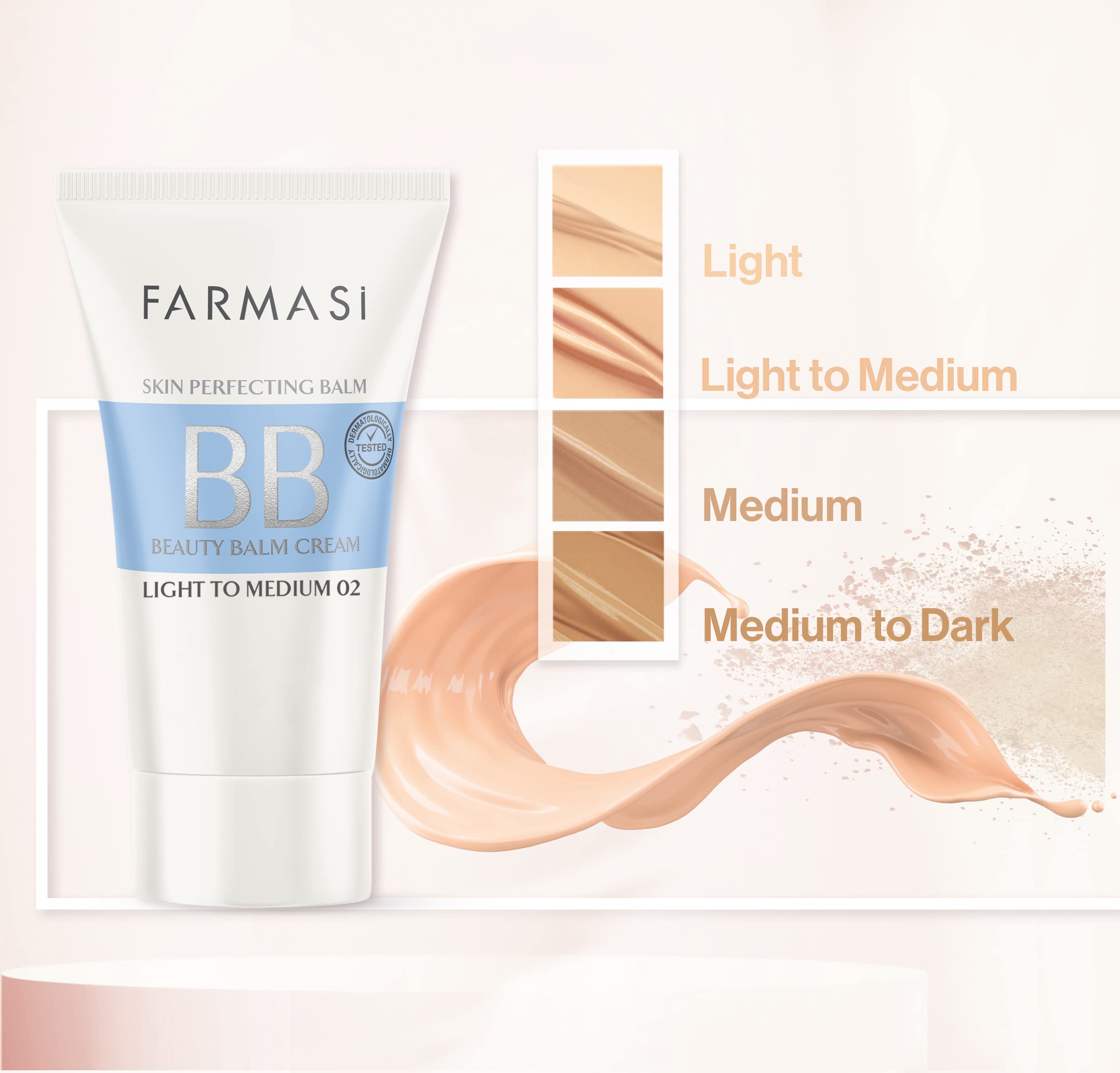 FARMASi Make Up BB Cream Beauty Balm - Full Coverage Foundation & Concealer with Moisturizing Benefits for All Skin Types, 1.7 fl oz (50ml) Medium Shade - Perfect for Daily Wear, Natural Makeup Looks & On-The-Go Touch Ups