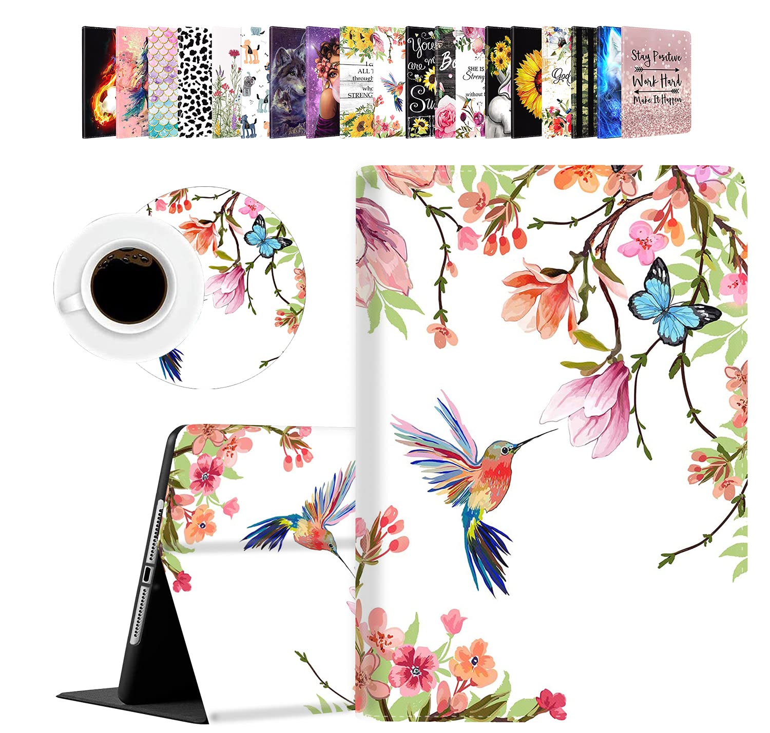 Shockproof Lightweight iPad Case Cover for iPad 9.7 Inch (2018/2017 6th/5th Gen), iPad Air 2 (A1673/A1674/A1675) with Coasters Set - Perfect for Work, Travel & Home Use