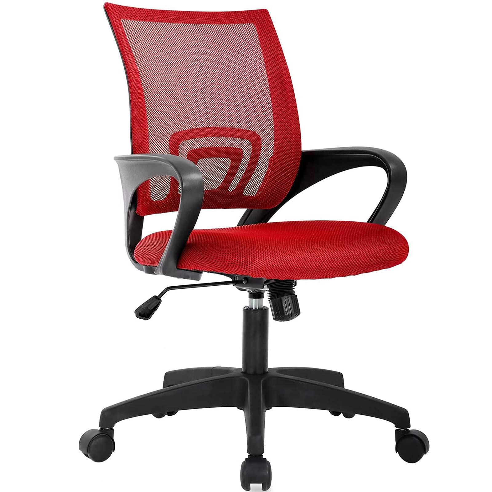 Ergonomic Mesh Office Chair - Adjustable Height Mid Back Computer Desk Chair with Lumbar Support & Armrests - Swivel Rolling Task Chair for Women & Adults - Perfect for Home Office, Gaming & Workspaces (Red)