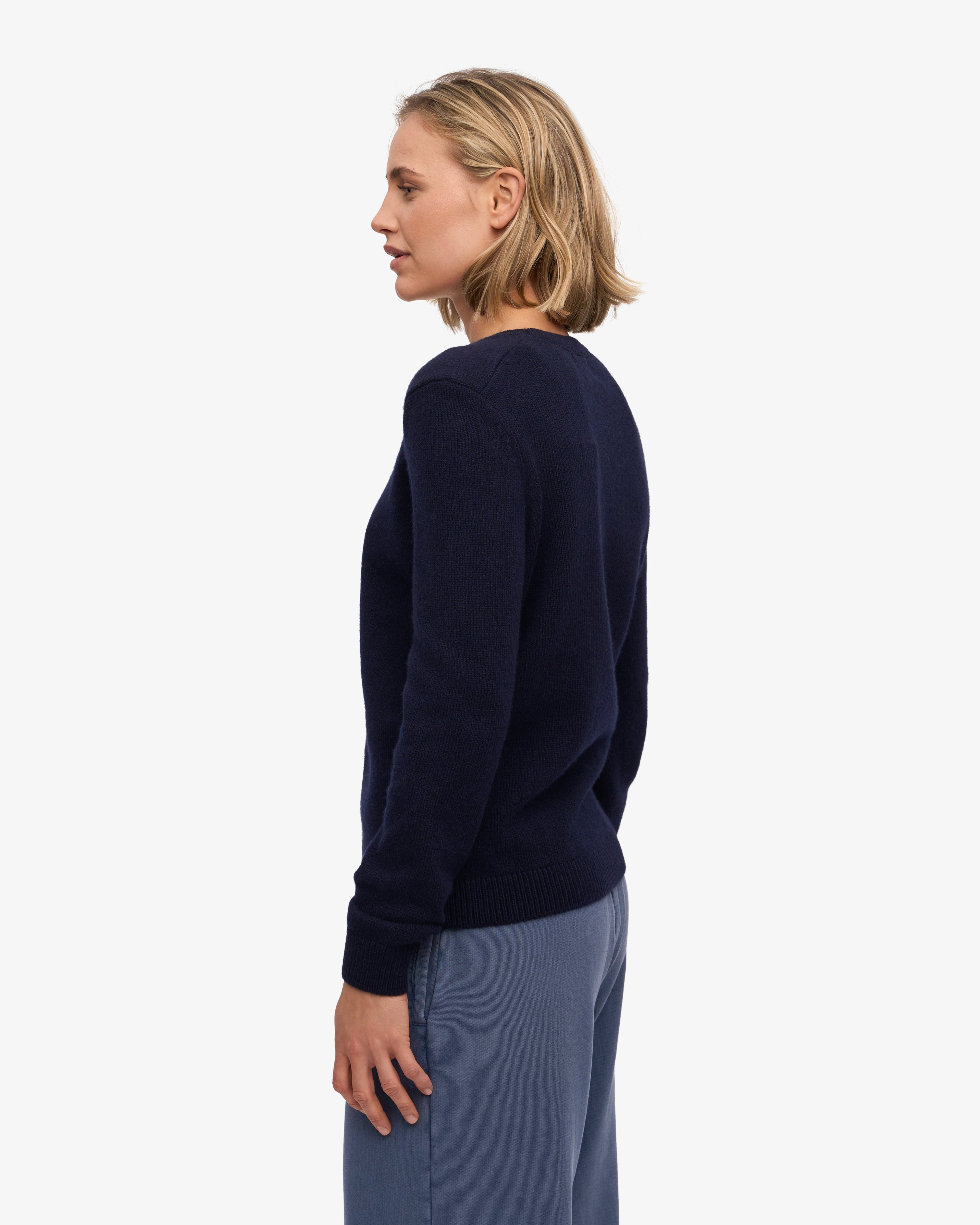 Premium Women's Classic Merino Wool Crew Neck Sweater - Navy Blue | Soft & Warm Winter Pullover for Casual Wear & Office Outfits