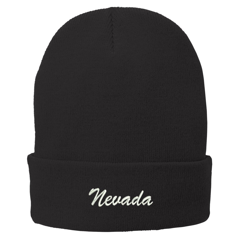 Trendy Embroidered Winter Beanie Hat for Men & Women - Soft Knit Folded Long Beanie - Nevada Apparel - Perfect for Cold Weather, Skiing & Outdoor Activities