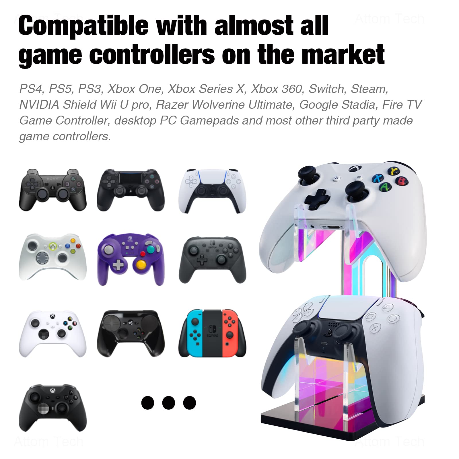 NiHome Iridescent Acrylic 2-Tier Universal Game Controller & Headset Holder Stand for PS5, Xbox ONE, Switch - Colorful Gaming Accessories with Anti-Slip Base | Perfect for Gaming Setup, Desk Organization & Displaying Controllers