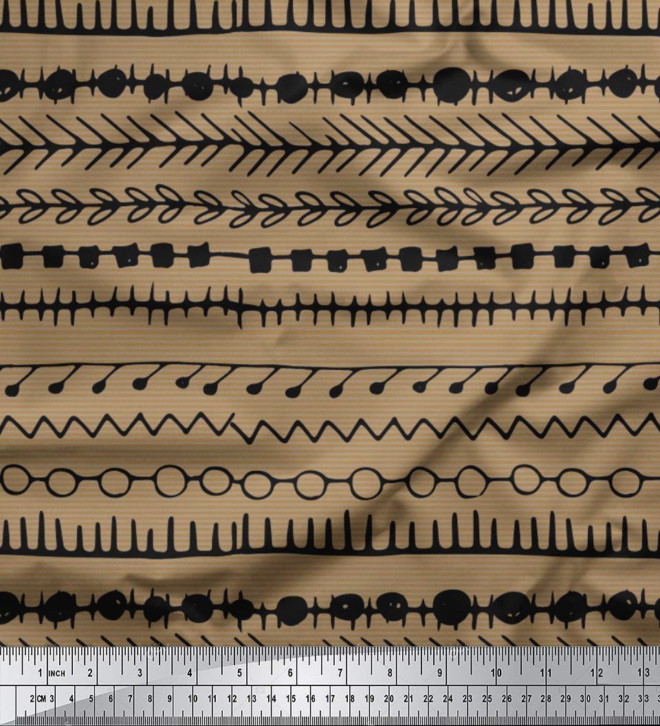 Soimoi Moss Georgette Brown Fabric by The Yard - 42 Inch Wide Aztec Geometric Printed Material for Dresses, Curtains & Home Decor | Tribal Contemporary Fashion Fabric for DIY Sewing Projects