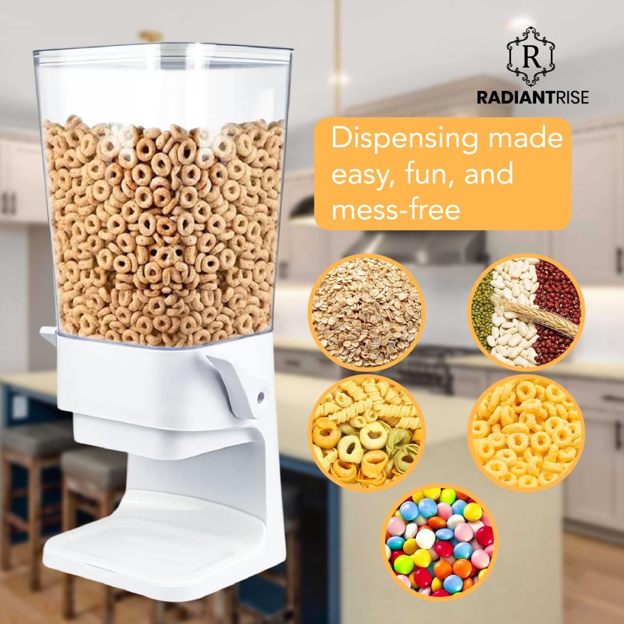 RADIANTRISE Large Cereal Dispenser – 3.5L Airtight Food Storage Container for Cereal, Rice, Pasta & Snacks – Clear Kitchen Organizer with Locking Lid – Space-Saving Pantry & Countertop Storage Solution for Home & Office