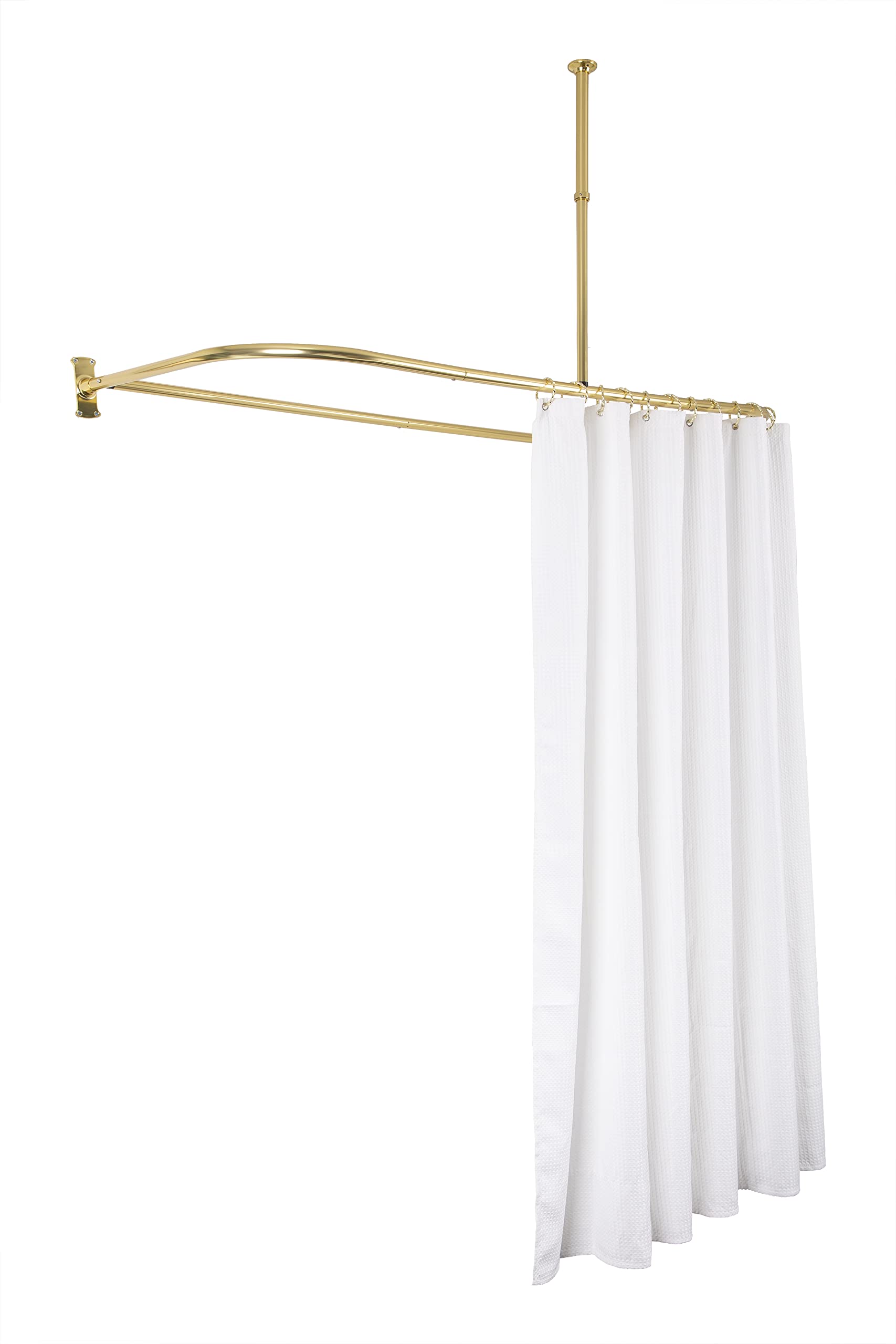 Rustproof Aluminum D-Shaped Shower Curtain Rod with Ceiling Support - Gold Finish (61