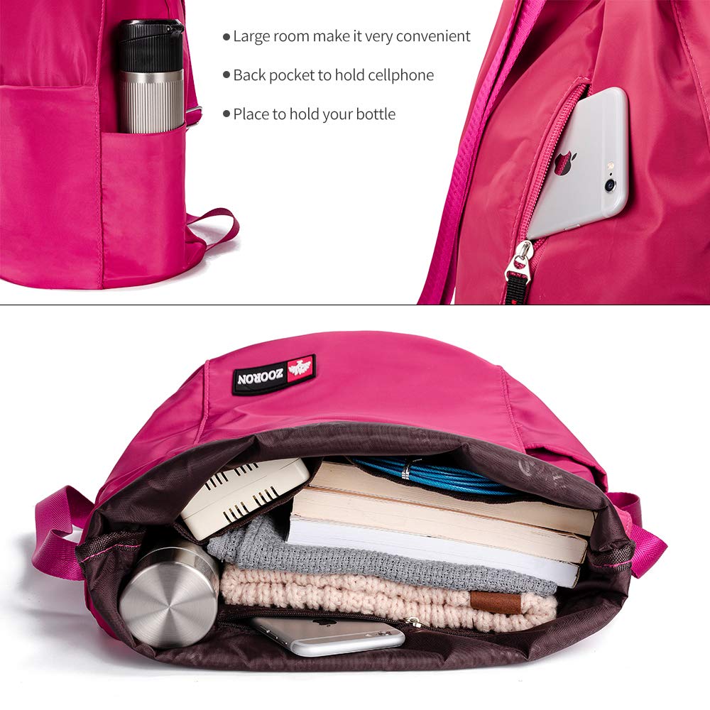 ZOORON Waterproof Gym Backpack for Men & Women - Lightweight Sports Drawstring Bag with Adjustable Straps, Perfect for Workout, Travel, Hiking & School (Black) - Compact Daypack for Fitness Enthusiasts & Outdoor Adventures