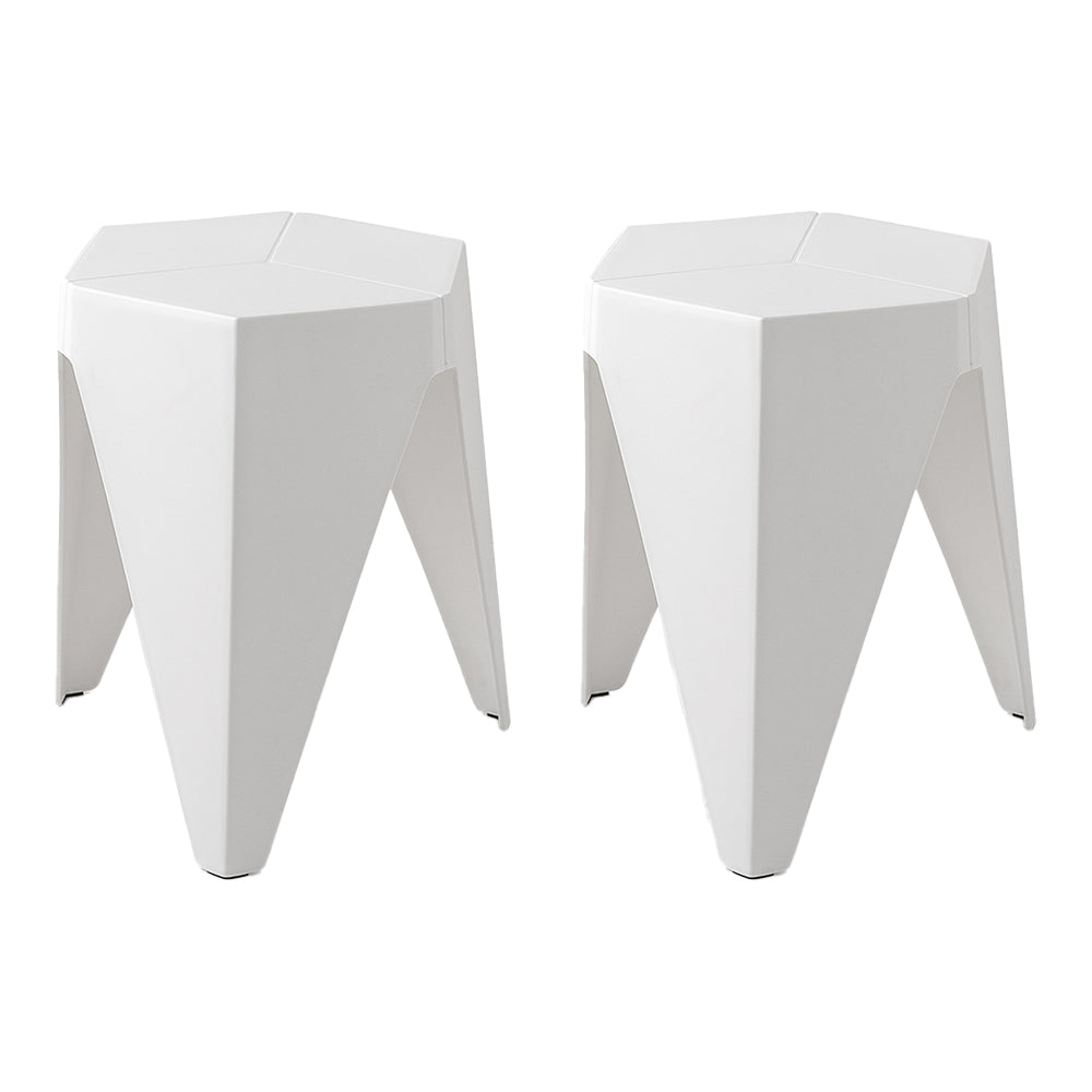 2-Pack White Plastic Bar Stools with Puzzle Design - Perfect for Kitchen Islands, Game Rooms & Small Spaces