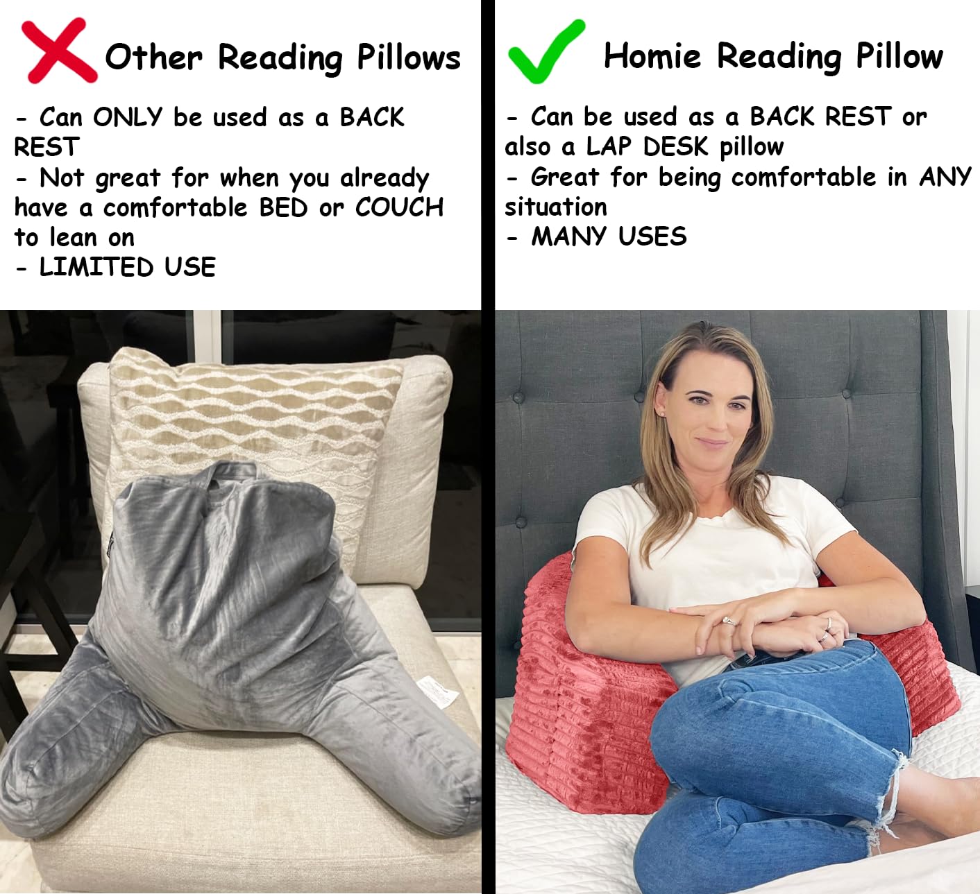 Homie 3-in-1 Memory Foam Reading Pillow with LED Light & Wrist Support - Extra Large Lap Desk for Gaming, Working & Relaxing - Perfect for Steam Deck, Nintendo Switch, Laptop Use in Bed, Couch or Office