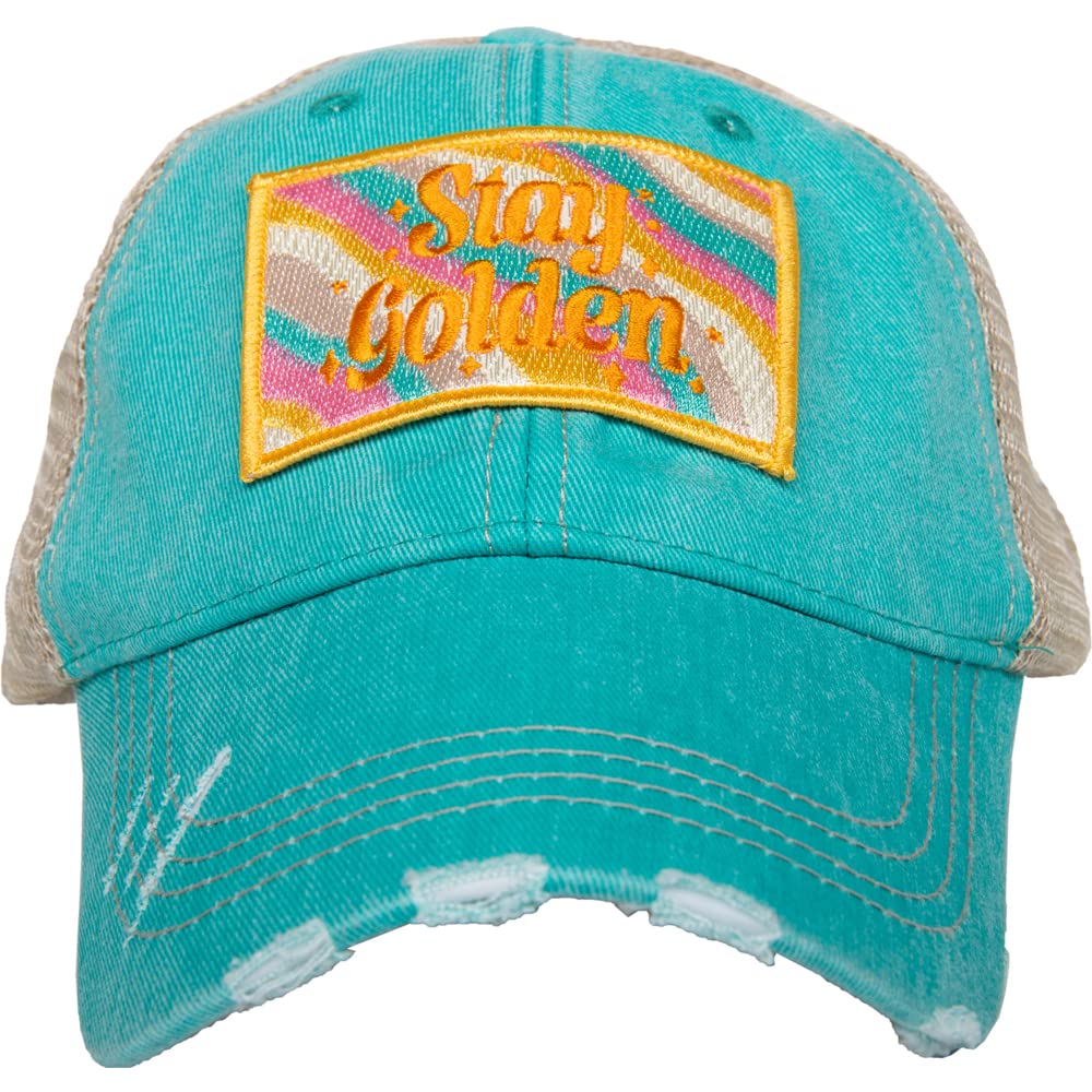 KATYDID Stay Golden Foam Trucker Hat - Adjustable Mesh Back Baseball Cap for Women - Fully Embroidered Fashion Hat | Perfect for Outdoor Activities, Concerts & Summer Style