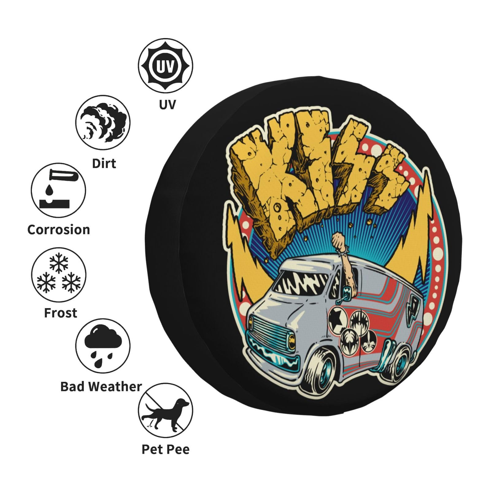 ACDC Kiss Spare Tire Cover - Universal 15 Inch Wheel Protector for RV, Truck, SUV & Trailer | Weatherproof & Durable Car Accessories | Perfect for Road Trips & Off-Road Adventures