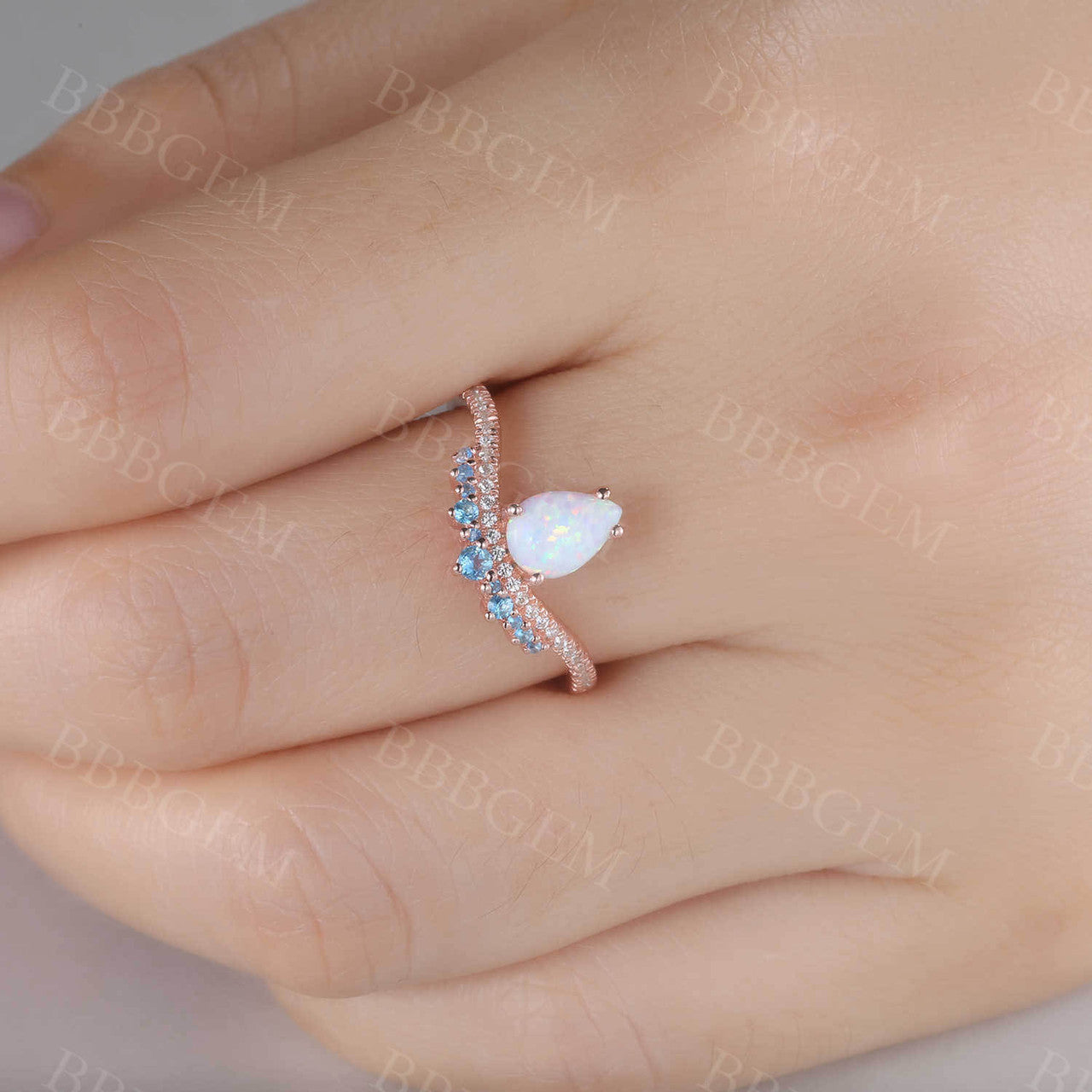 White Opal Diamond Engagement Ring - Blue Topaz October Birthstone Ring - Promise & Anniversary Gift for Her - Perfect for Proposals, Weddings & Special Occasions