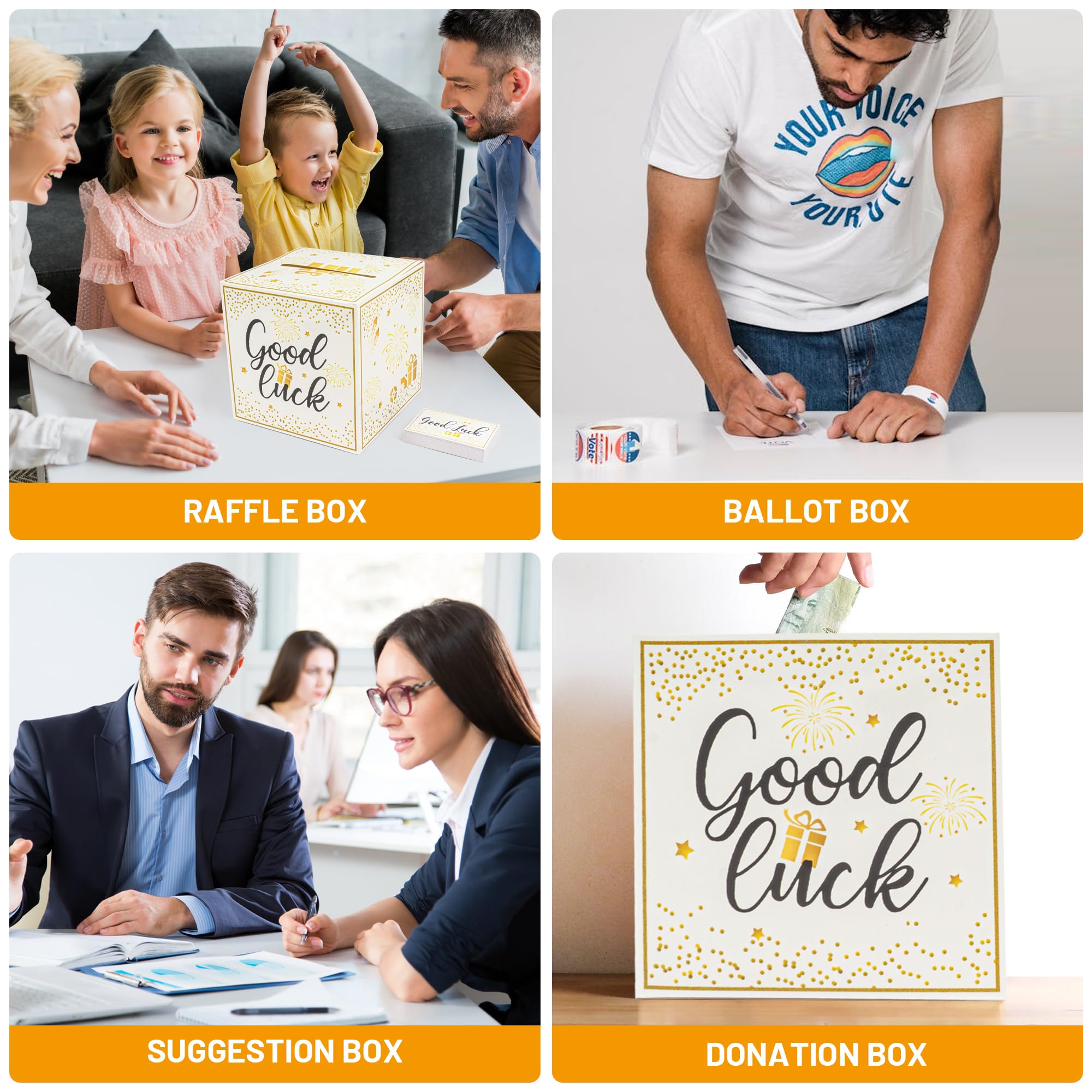 Golden Donation Box with Entry Cards - Raffle Box, Suggestion Box, Ballot Box for Fundraising, Voting & Events - Perfect for Charity Auctions, Church Donations & Office Voting