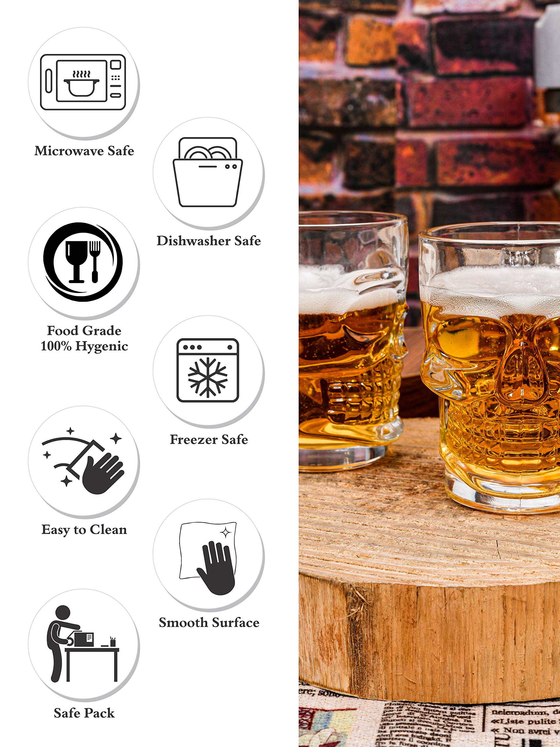 Premium Glass Skull Beer Mugs Set of 2 - 520ml Capacity - Gothic Barware for Halloween Parties, Themed Events & Unique Home Decor