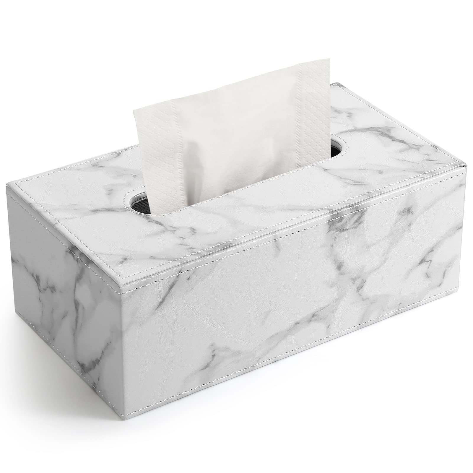 KINGFOM Rectangular PU Leather Tissue Box Cover - Magnetic Bottom Gray Marble Napkin Holder for Bathroom, Home, Office & Car - Durable & Stylish Decorative Tissue Paper Organizer for Living Room, Bedroom, Kitchen & Automotive Interior