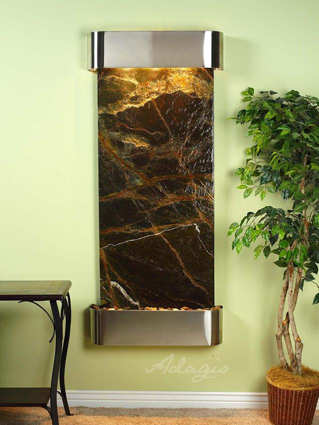 ADAGIO Inspiration Falls Round Stainless Steel Green Marble Bathroom Sink - Modern Farmhouse Vanity Basin for Powder Room, Guest Bath & Master Bathroom Decor