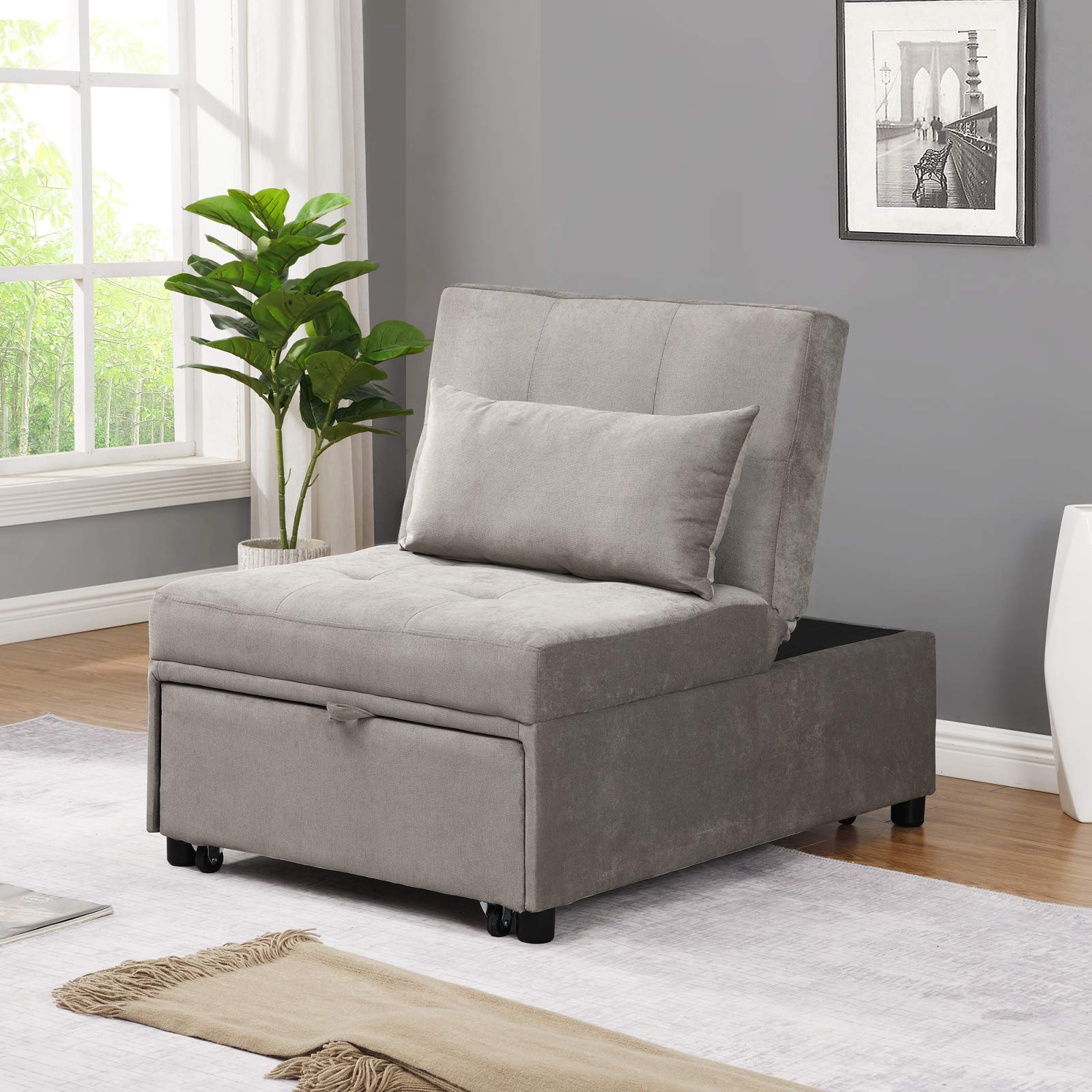ACJRYO Modern Folding Sofa Bed - Multi-Functional Faux Leather Sleeper Couch for Living Room & Apartment - Space-Saving Guest Bed (Gray) | Perfect for Small Spaces, Studio Apartments & Overnight Guests