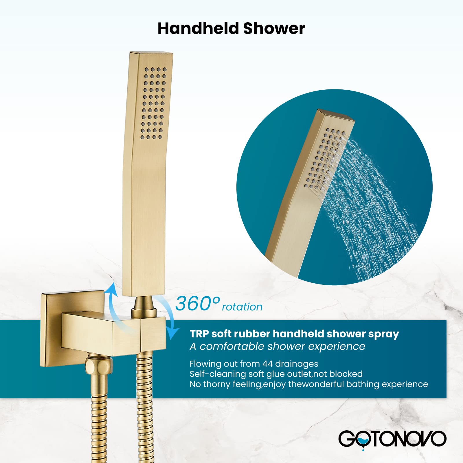 Gotonovo Rainfall Shower System - 12 Inch Brushed Gold Wall Mounted Shower Head with Pressure Balancing Mixer Valve - Complete Bathroom Shower Combo for Luxurious Spa Experience at Home