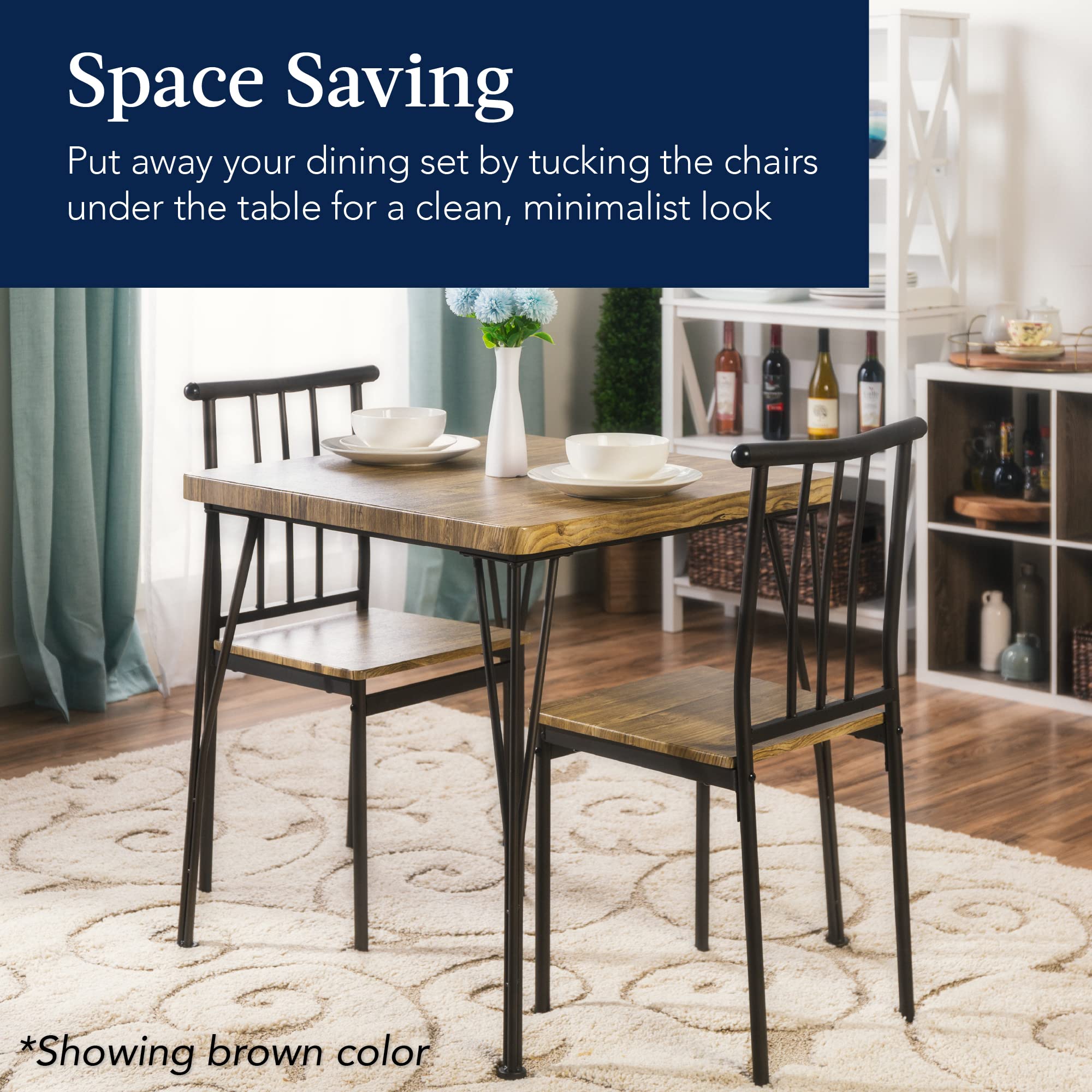 Best Choice Products 3-Piece Modern Dining Set - Square Metal & Wood Kitchen Table with 2 Chairs, Gray - Perfect for Small Spaces, Breakfast Nooks, Apartments & Cozy Dining Rooms