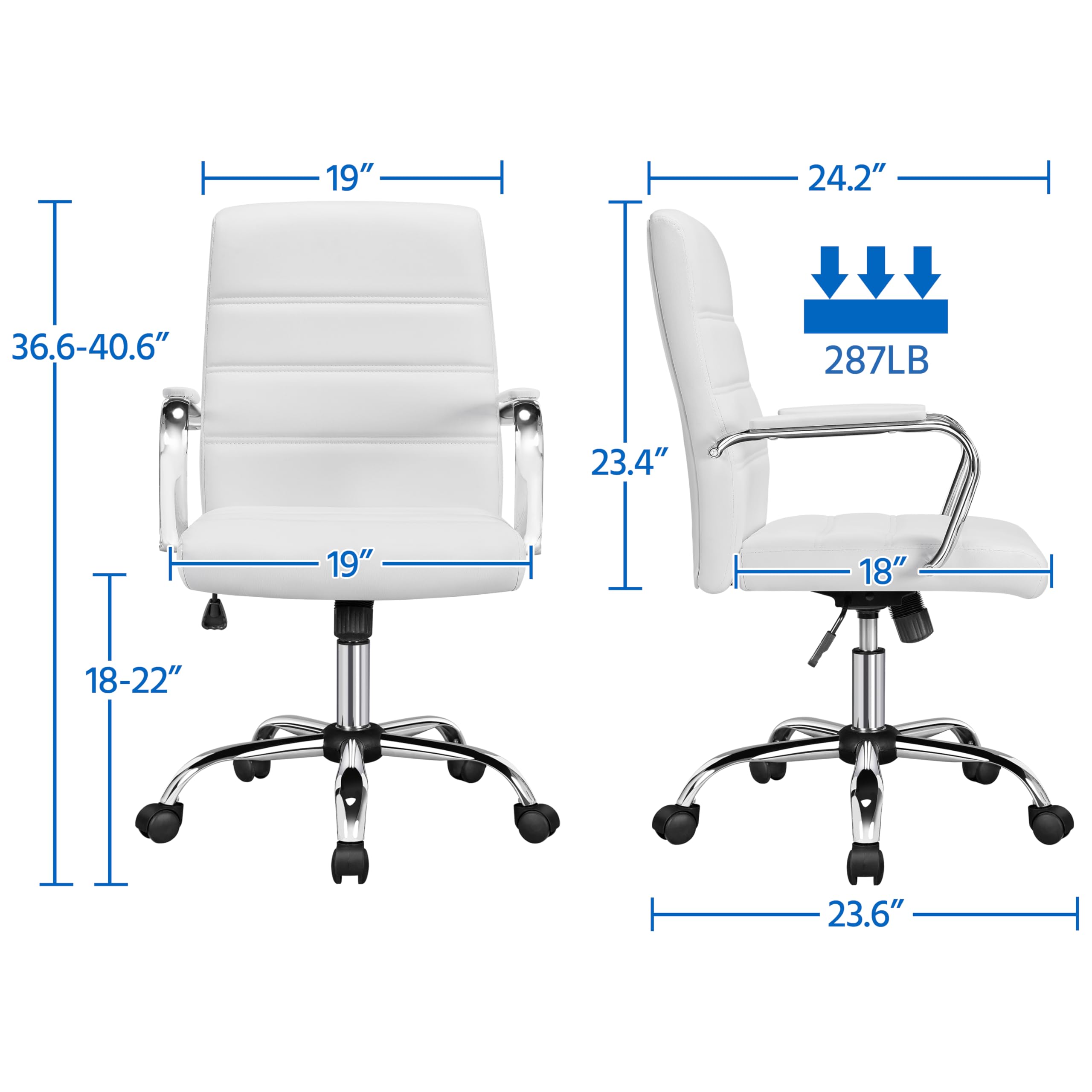 Yaheetech Ergonomic Office Chair - Mid Back Leather Computer Desk Chair with Adjustable Height, Lumbar Support, Thick Padded Seat & Armrests - Comfortable Executive Chair for Home Office, Gaming, and Workspace (White)