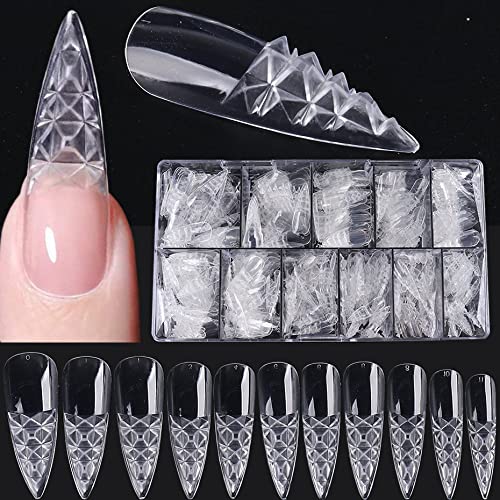 Colored Glaze Acrylic False Nails - 408PCS Stiletto & Trapezoid Fake Nails Kit for DIY Nail Art, Full Cover Clear Artificial Nails with Concave & Convex Designs - Perfect for Parties, Weddings, and Special Occasions