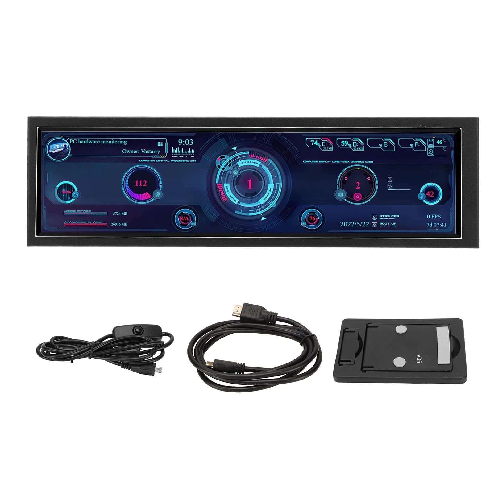 SUNGOOYUE 8.8 Inch USB Display Screen - 1920x480 Resolution CPU GPU SSD Temperature Monitor - Raspberry Pi Chassis Sub Screen for PC Builds & Gaming Rigs - Perfect for System Monitoring & DIY Projects