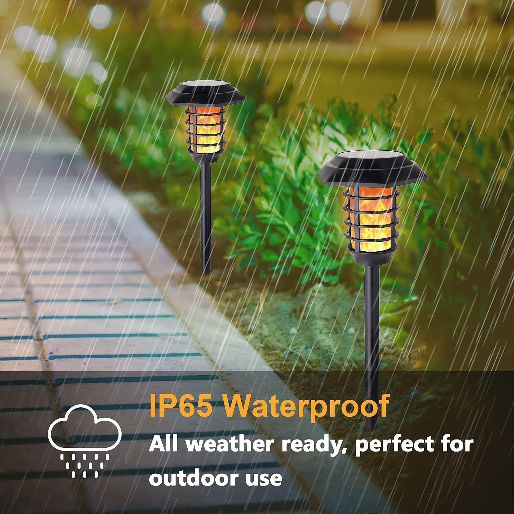 2 Pack Solar Flame Lights Outdoor - Waterproof Flickering LED Torch Lights with Auto On/Off, Solar Powered Path Lights for Garden, Yard, Walkway - Perfect for Patio Decor, Landscape Lighting & Evening Ambiance