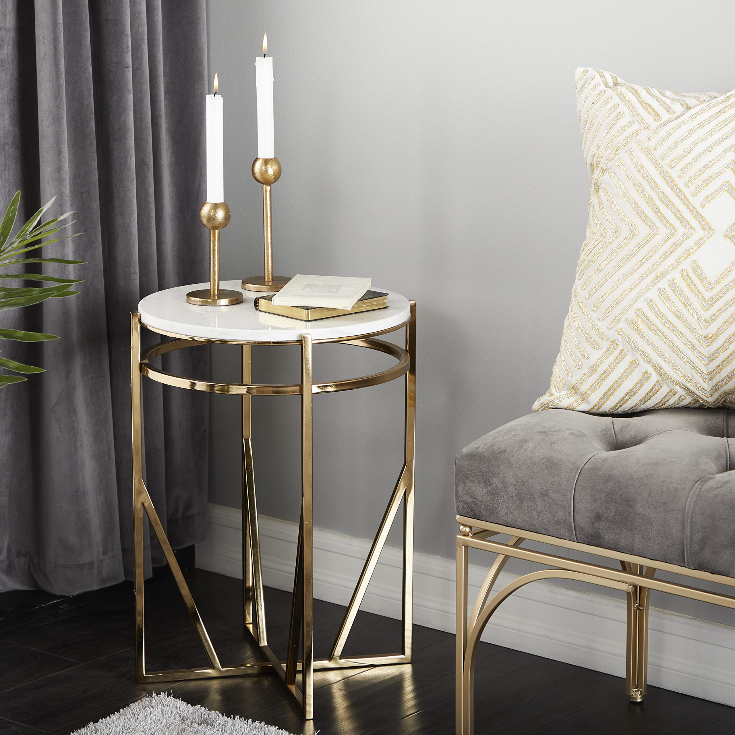 Deco 79 Modern Gold Metal Side Table with Marble Top - 16