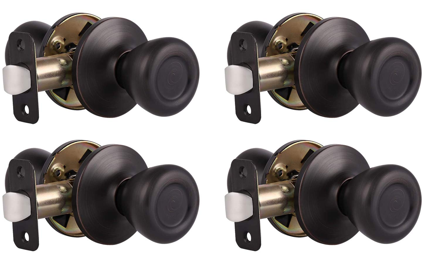4 Pack Oil Rubbed Bronze Tulip Style Passage Door Knobs - Keyless Interior Door Handles for Hallway, Closet & Bedroom - Smooth Operation & Easy Installation for Home & Office Use