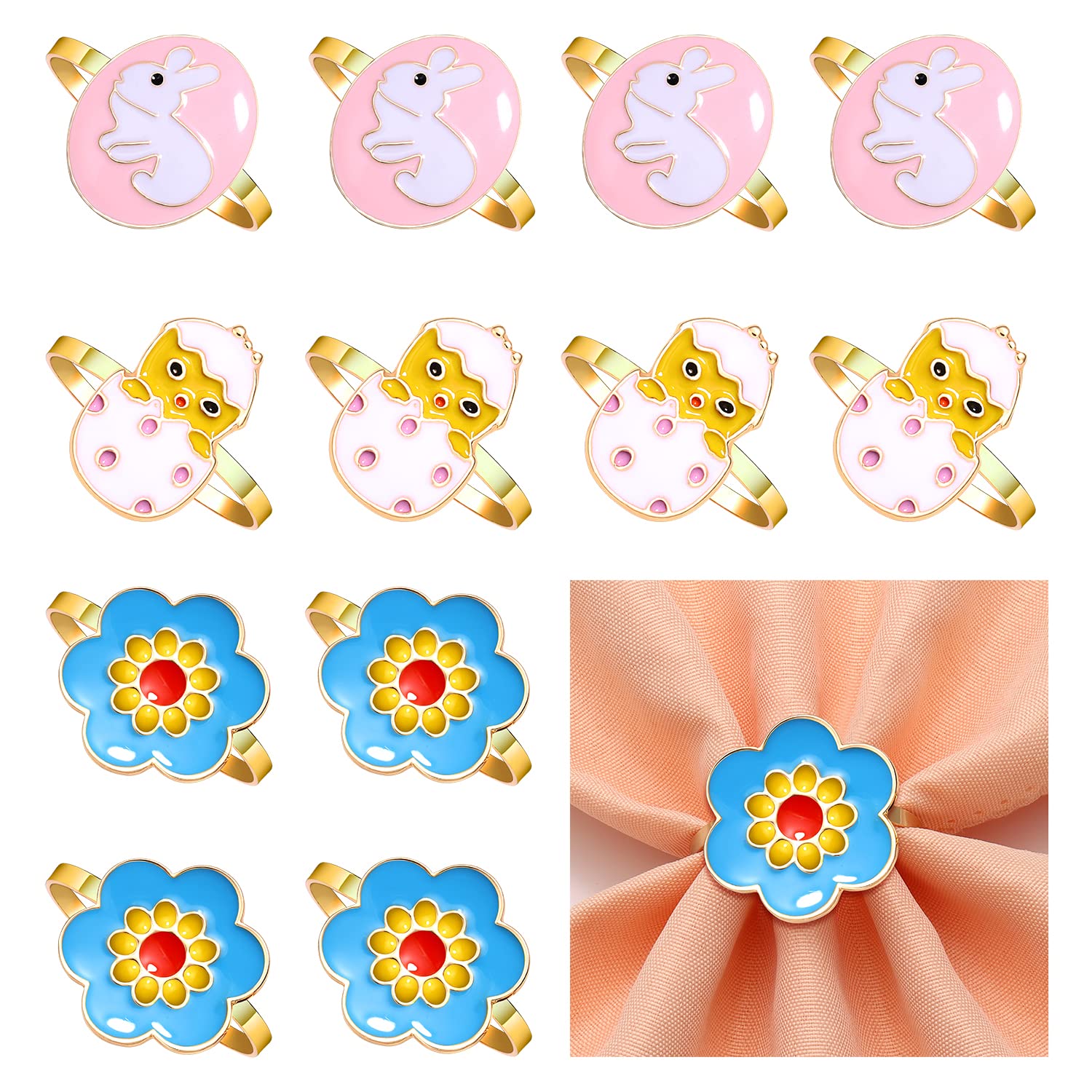 12-Piece Easter Bunny Egg Napkin Rings Set - Enamel Floral Spring Table Decor for Easter, Holiday & Party Dining - Perfect for Easter Brunch, Spring Gatherings & Festive Home Decor