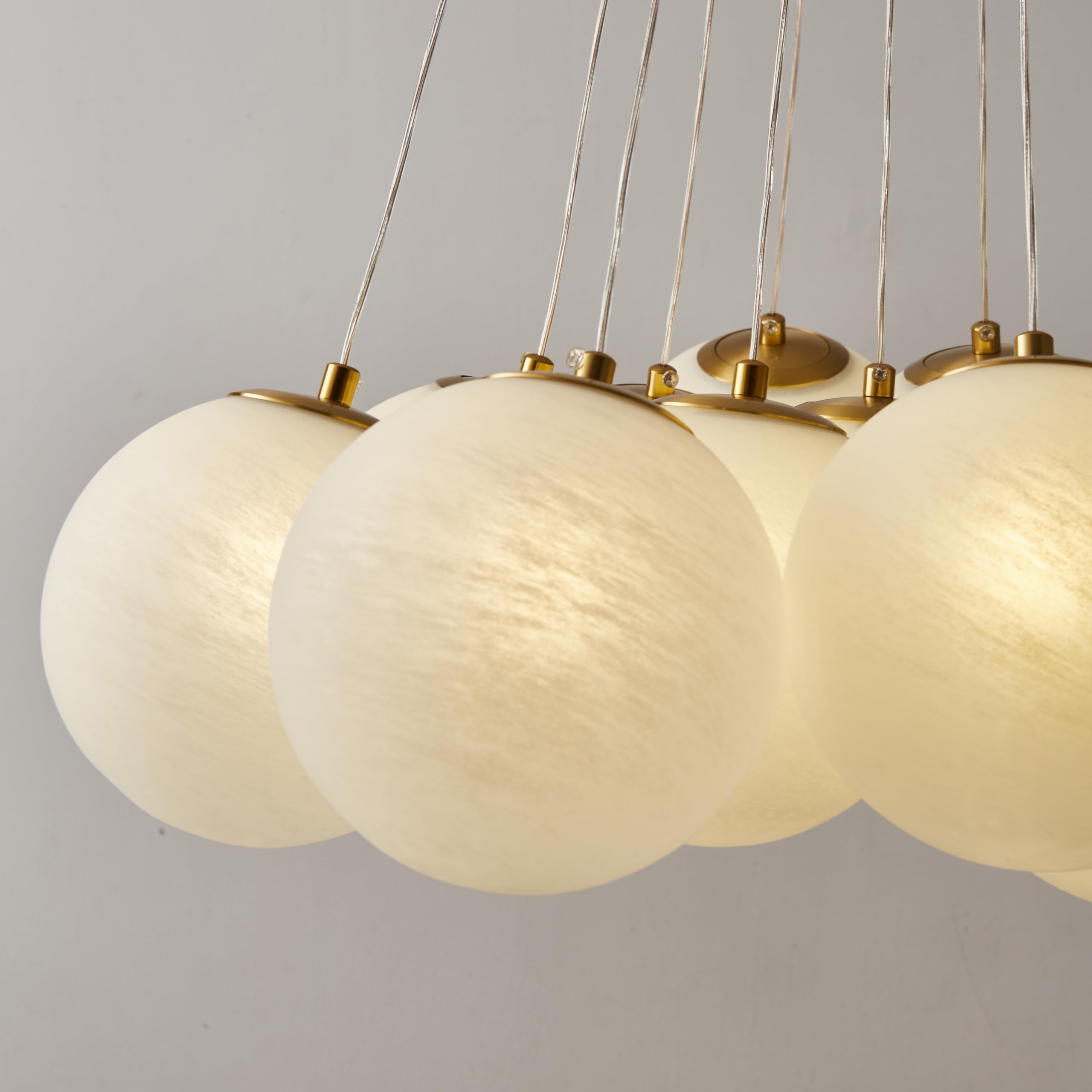 Elegant Glass Bubble Chandelier - 13-Light Frosted Globe Pendant Light Fixture in Gold for Living Room & Dining Room | Perfect for Modern Home Decor, Wedding Venues and Luxury Interior Lighting