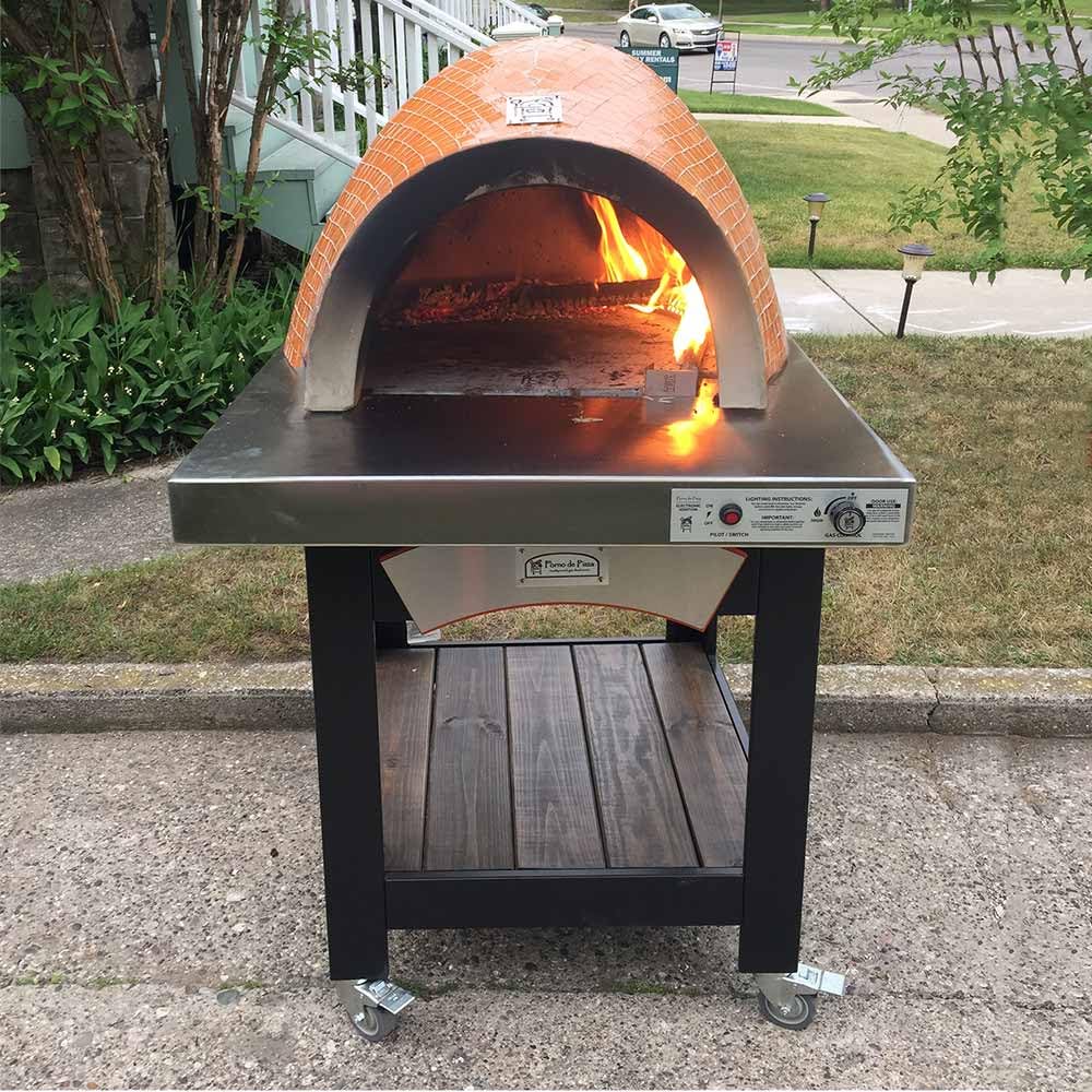 Dual Fuel Wood & Gas Countertop Pizza Oven with Glass Tile - HPC Fire Forno Portable Outdoor Pizza Maker (FDP-FORNO/OB-EI-LP) in Ocean Blue | Propane Gas & Wood Burning | Perfect for Backyard, Patio & Outdoor Cooking
