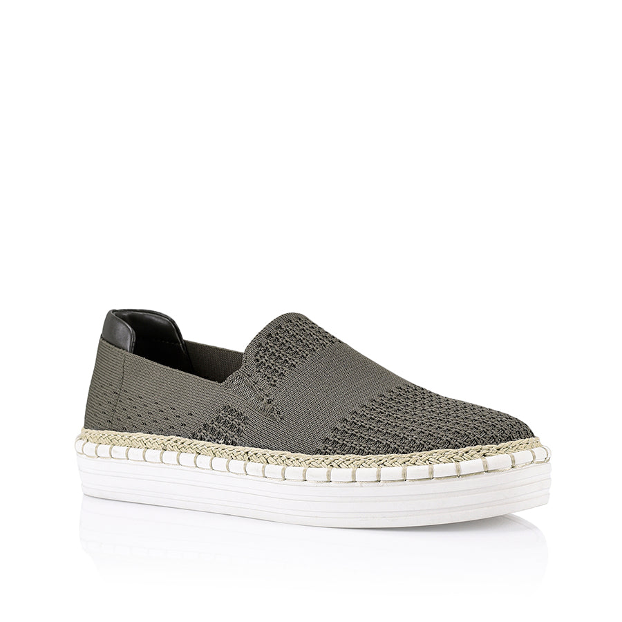 Women's Comfortable Queen Slip On Sneakers - Breathable Khaki Knit Fabric Casual Shoes for Walking, Travel & Everyday Wear