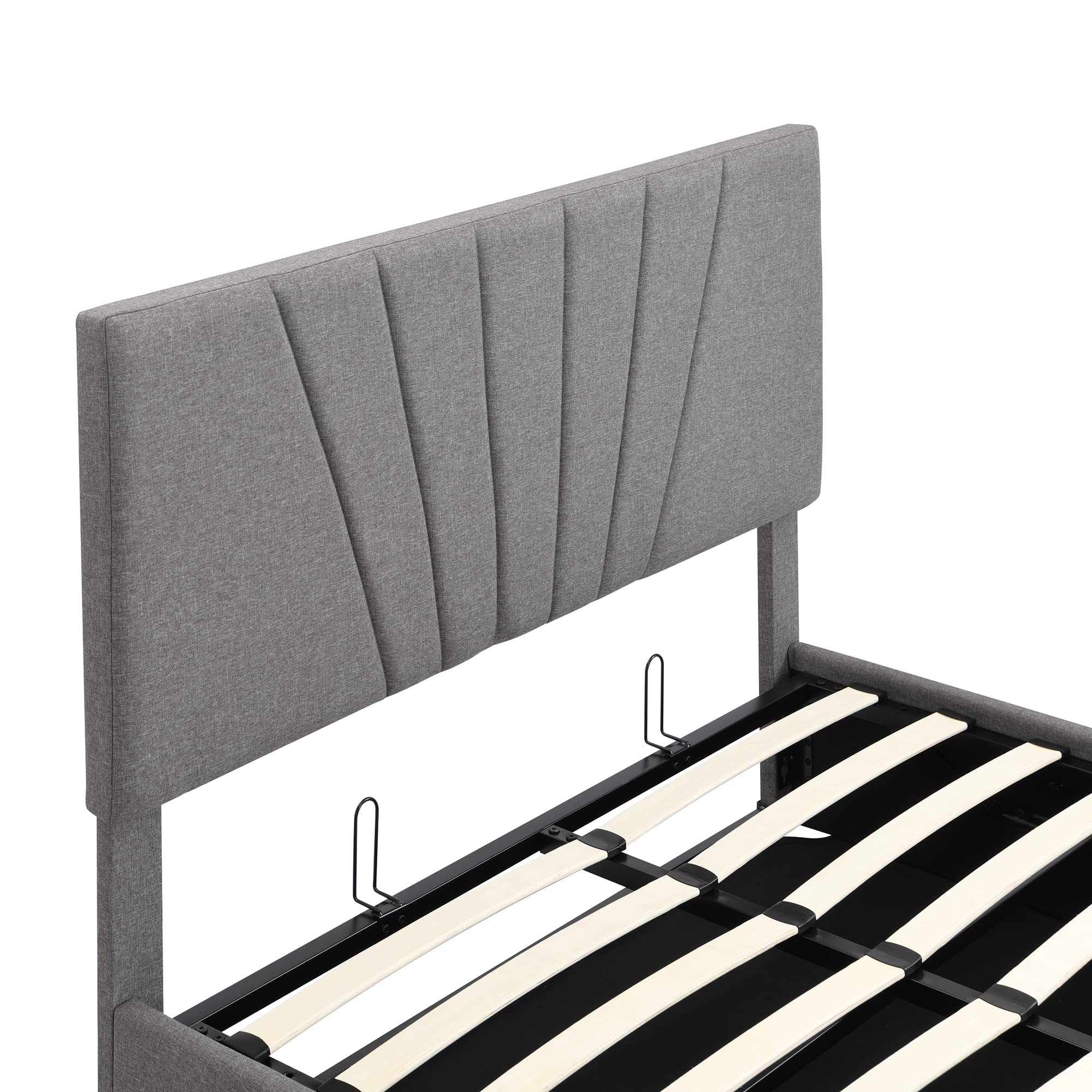 Harper & Bright Designs Full Size Upholstered Platform Bed with Lift-Up Storage & Tufted Headboard - Wooden Bed Frame, No Box Spring Needed, Underbed Storage (Gray) - Perfect for Small Bedrooms, Guest Rooms & Space-Saving Solutions