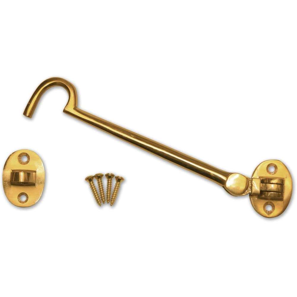 8 Inch Brass Cabin Hook - Heavy Duty Door Latch for Sheds, Barns & Gates - Rust-Resistant Hardware for Outdoor & Indoor Use