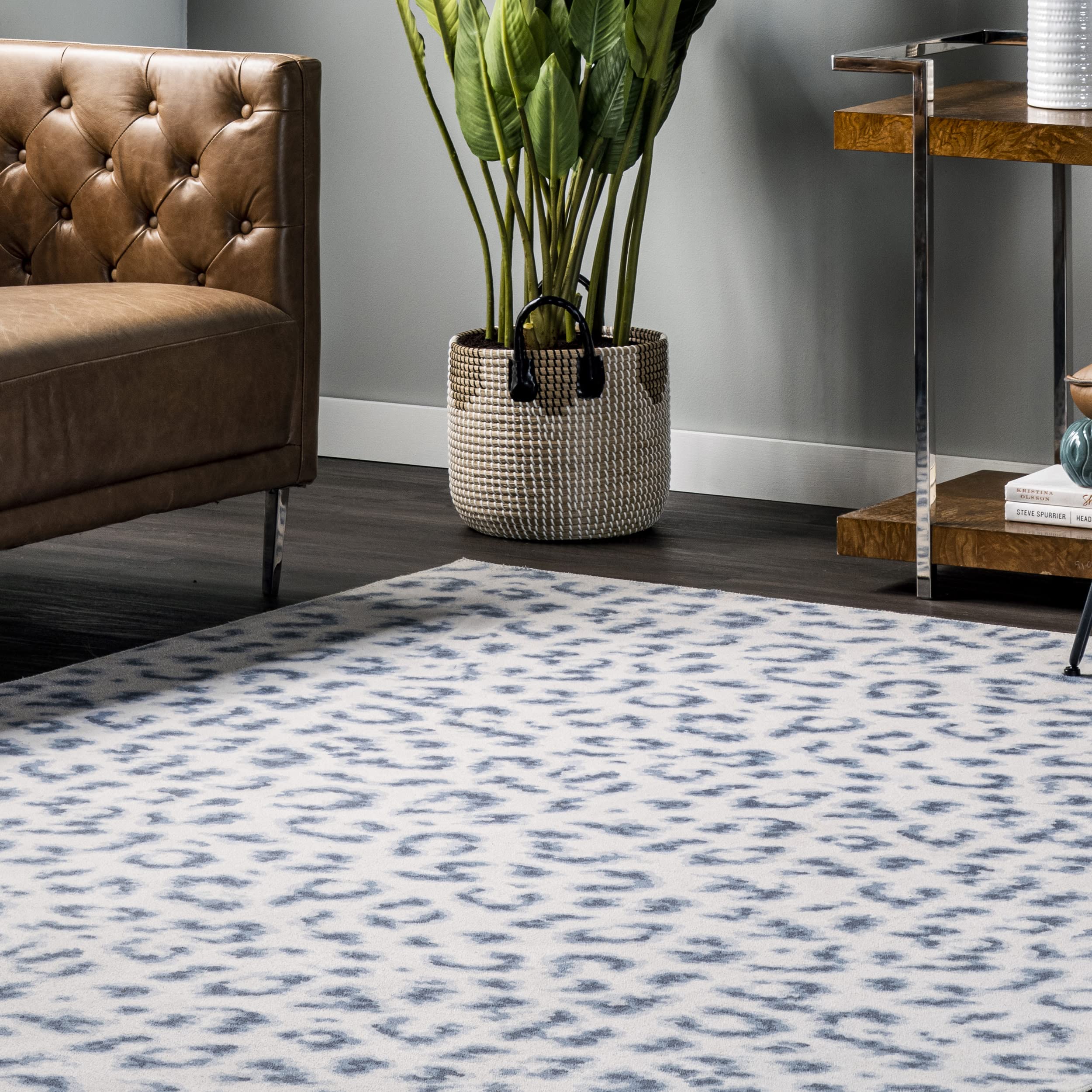 nuLOOM Mason Machine Washable Contemporary Leopard Print Ultra Thin Area Rug, 7' x 9', Grey - Perfect for Living Room, Bedroom, or Office Decor