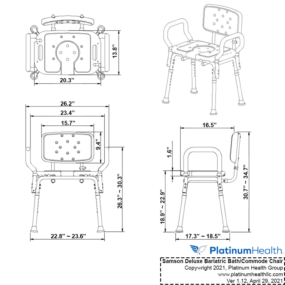 Samson Deluxe Bariatric 3-in-1 Shower Chair, Bath Seat & Commode - Heavy Duty 600lb Capacity - Ideal for Elderly, Disabled & Post-Surgery Recovery at Home