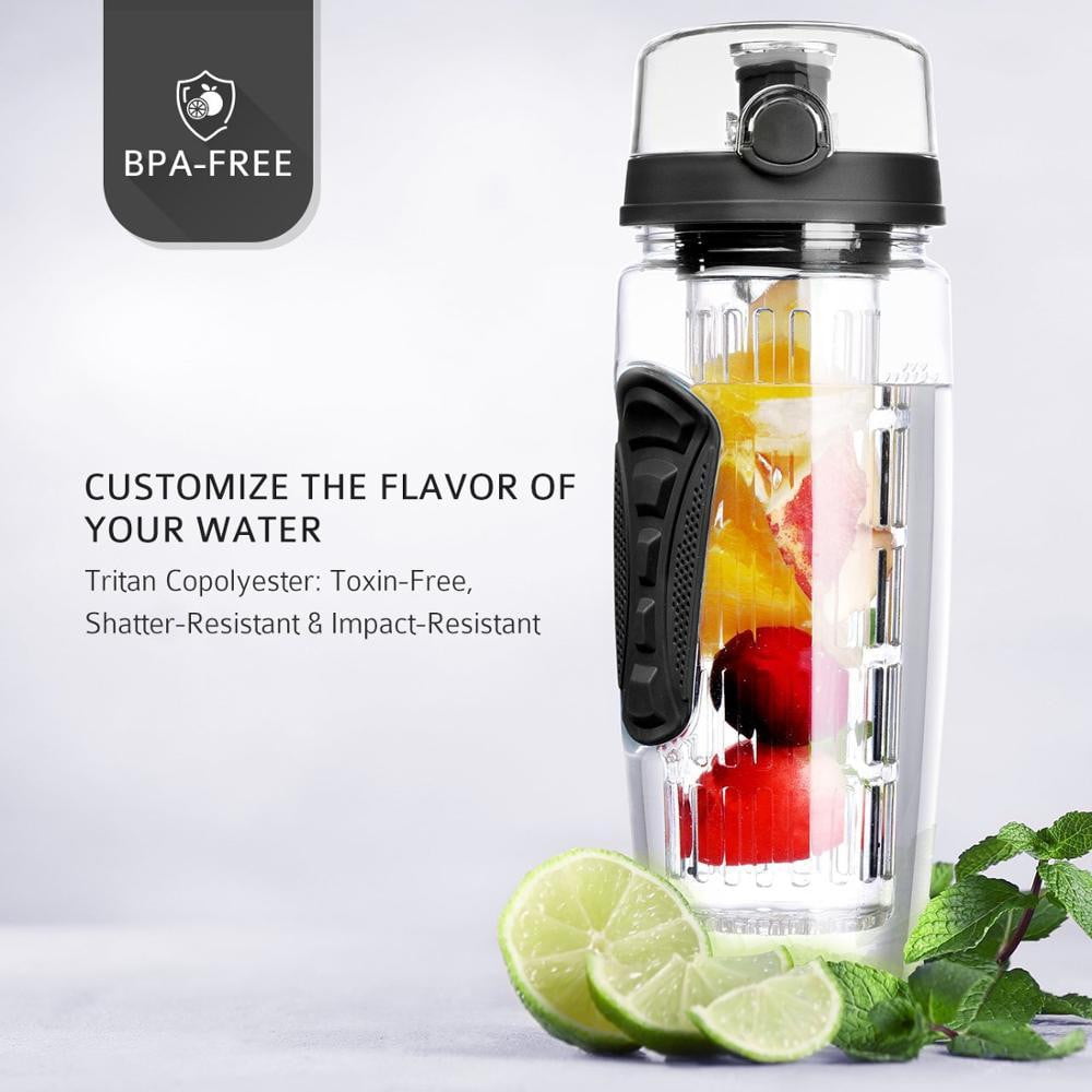 BAISPO 32oz 900ml BPA Free Fruit Infuser Water Bottle with Leak-Proof Lid - Reusable Sports Shaker for Gym, Running & Outdoor Activities