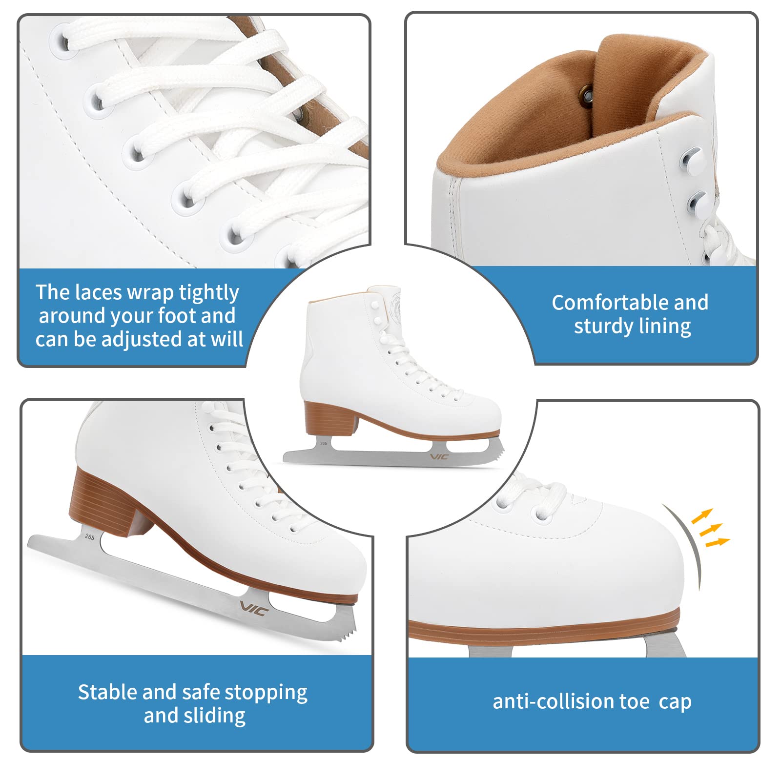 Women's Figure Ice Skates with Lace-Up Design & Skate Guards - Perfect for Indoor & Outdoor Skating, Ice Hockey, and Recreational Use