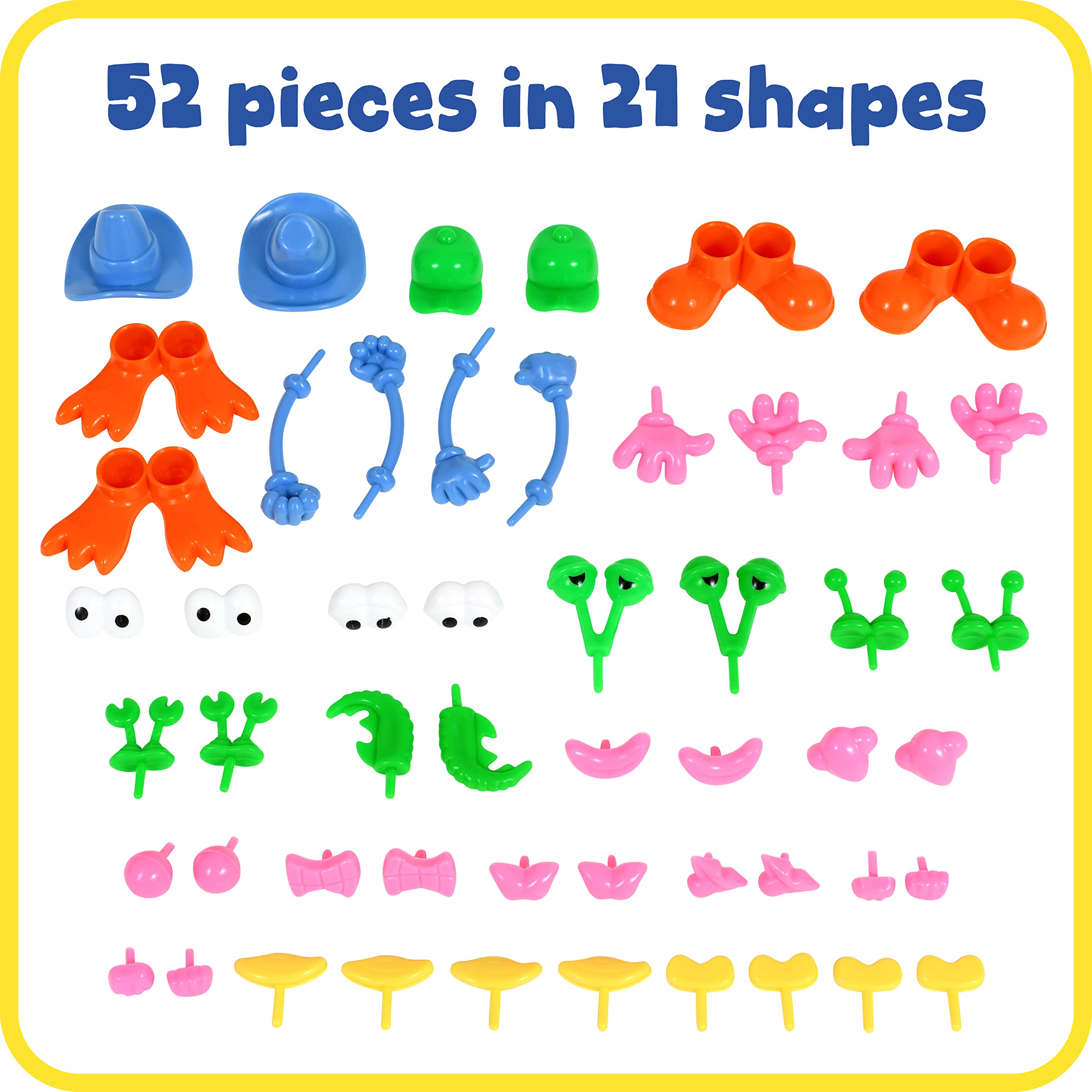 READY 2 LEARN Play Dough Character Accessories Set - 52 Pieces with 21 Unique Shapes for Kids Creative Play | Dough Toys for Children to Create Animals & Decorate Characters | Perfect for Preschool Learning, Birthday Gifts & Sensory Play Activities