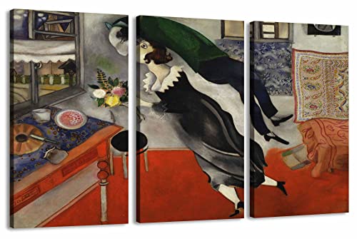 Marc Chagall The Birthday Panels Classic Art Canvas Print - Ready to Hang Wall Decor, Large Stretched Framed Reproduction Artwork for Living Room, Bedroom & Office - Mixart
