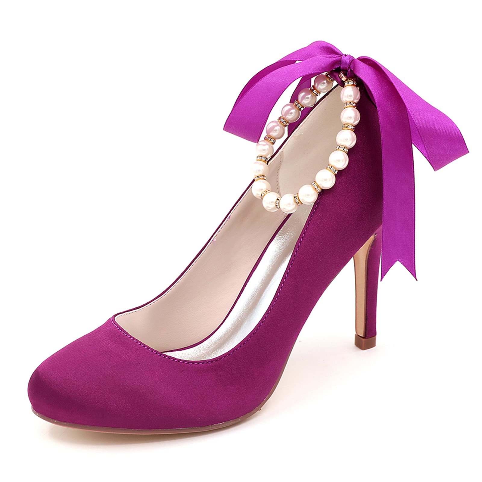 KSTORE Women's Satin Pearl Ankle Strap Wedding Shoes - Round Toe Bridal Shoes for Bride, Bridesmaid, Evening Party & Special Occasions - Perfect for Weddings, Proms, Formal Events and Dance Parties