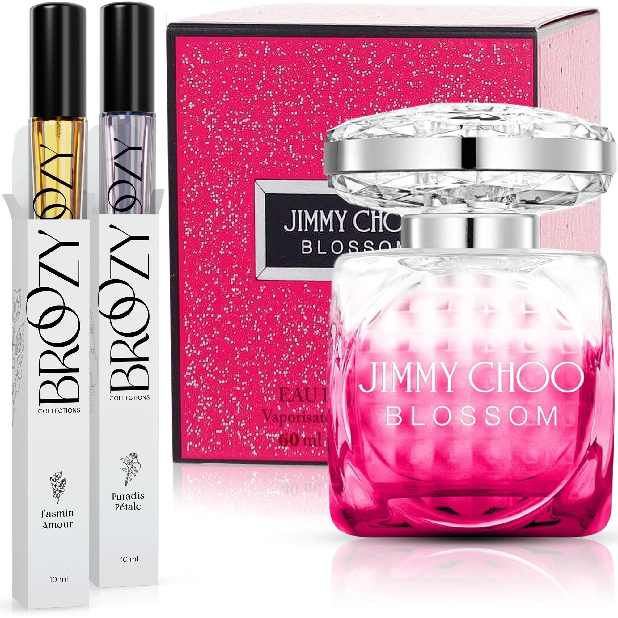 Jimmy Choo Blossom Perfume Gift Set for Women - 1 Full Size 100ml + 2 Travel Size 10ml Mini Perfume Samples - Luxury Designer Fragrance Set for Birthday, Anniversary & Valentine's Day Gifts