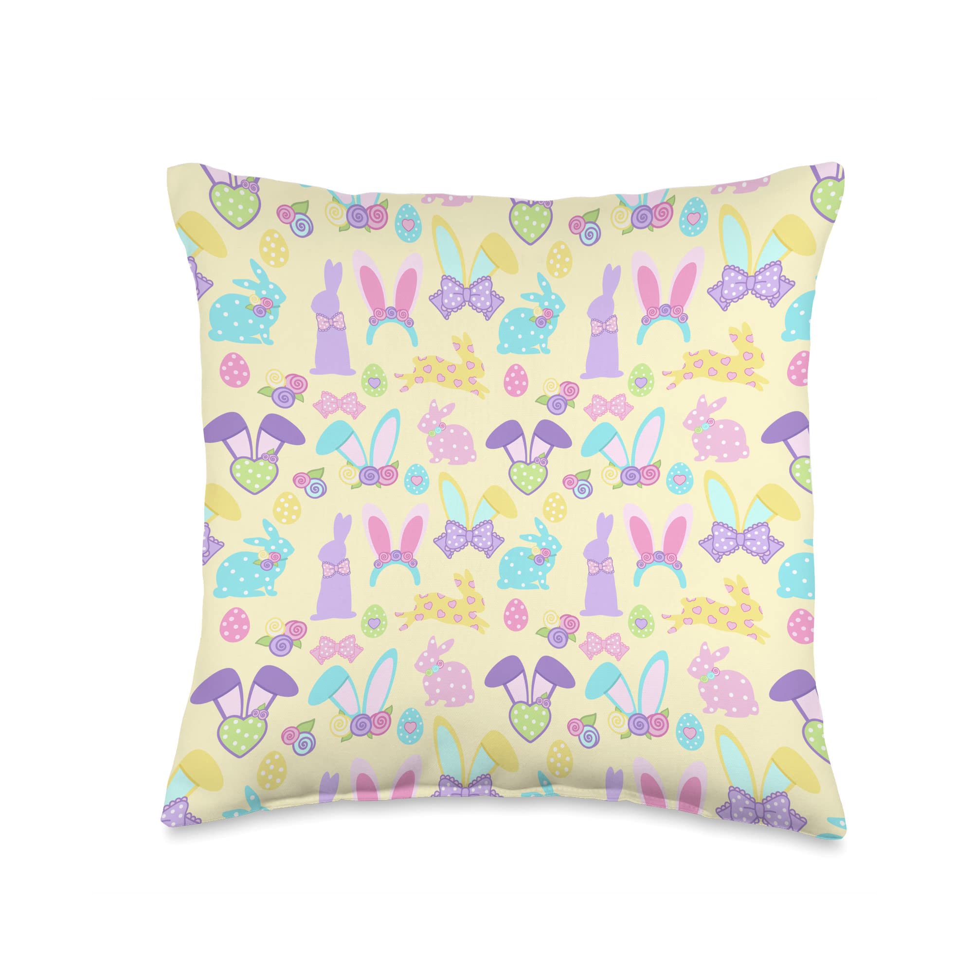 Easter Bunny Ears Floral Throw Pillow 16x16 Inch - Cute Yellow & Pink Multicolor Decorative Pillow for Sofa, Bed, Nursery - Perfect for Easter Decor, Spring Home Accents & Gift Ideas