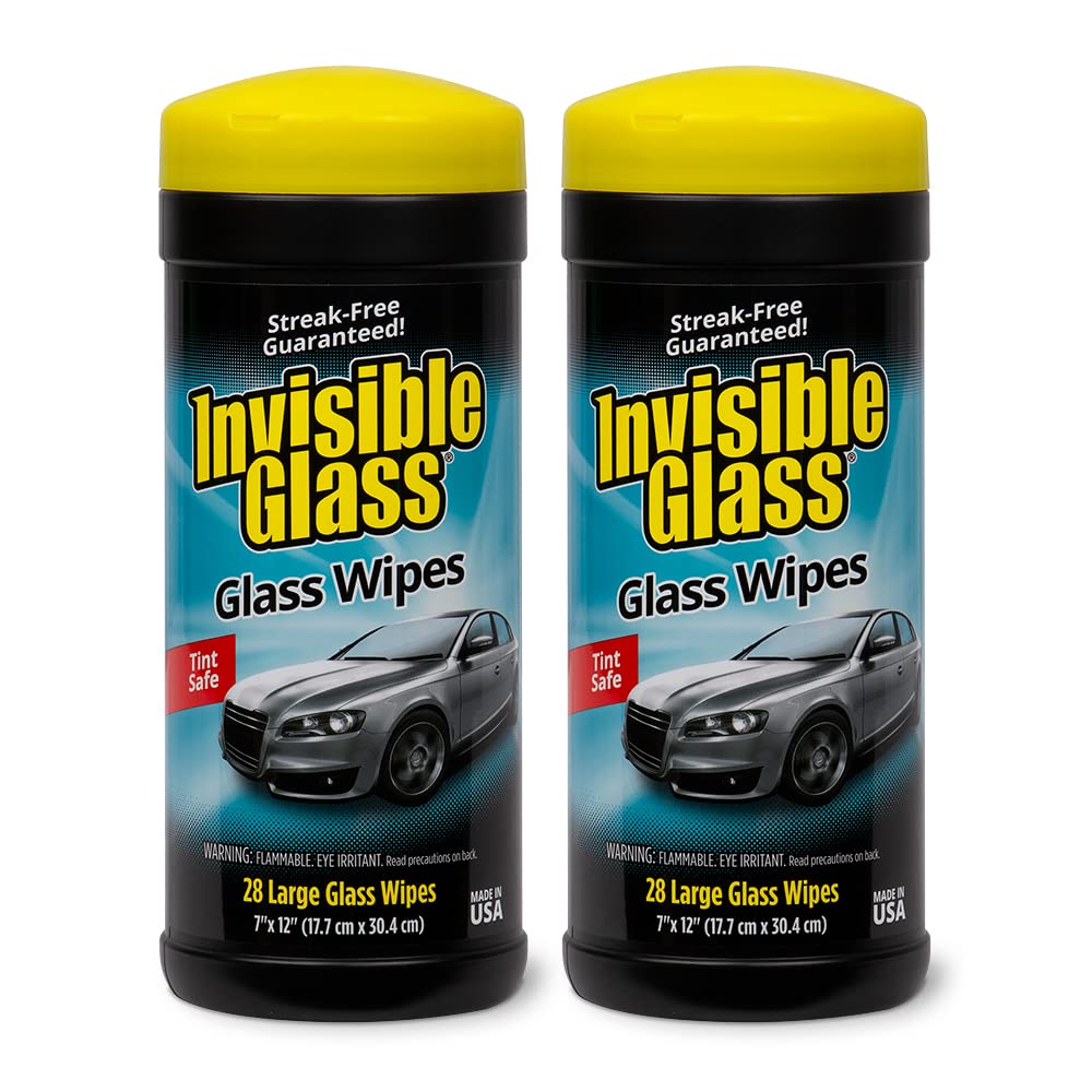 **Invisible Glass 90166-2PK Large Streak-Free Cleaning Wipes for Windows, Mirrors & Glass – Lint-Free, Ammonia-Free, Tint-Safe – 28 Wipes per Canister (Pack of 2) – Perfect for Home, Car & Office Cleaning**