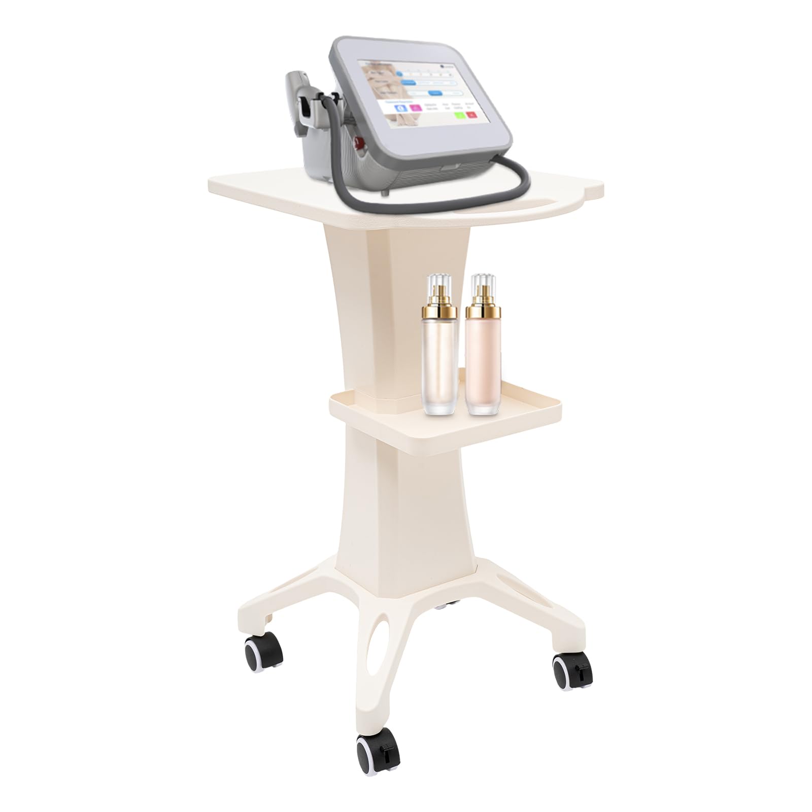 2-Tier Rolling Beauty Salon Trolley with Wheels - Portable Hairdresser & SPA Equipment Storage Cart - White ABS Beauty Machine Stand for Salon, Spa & Home Use - Perfect for Styling Tools, Nail Supplies & Cosmetics Organization