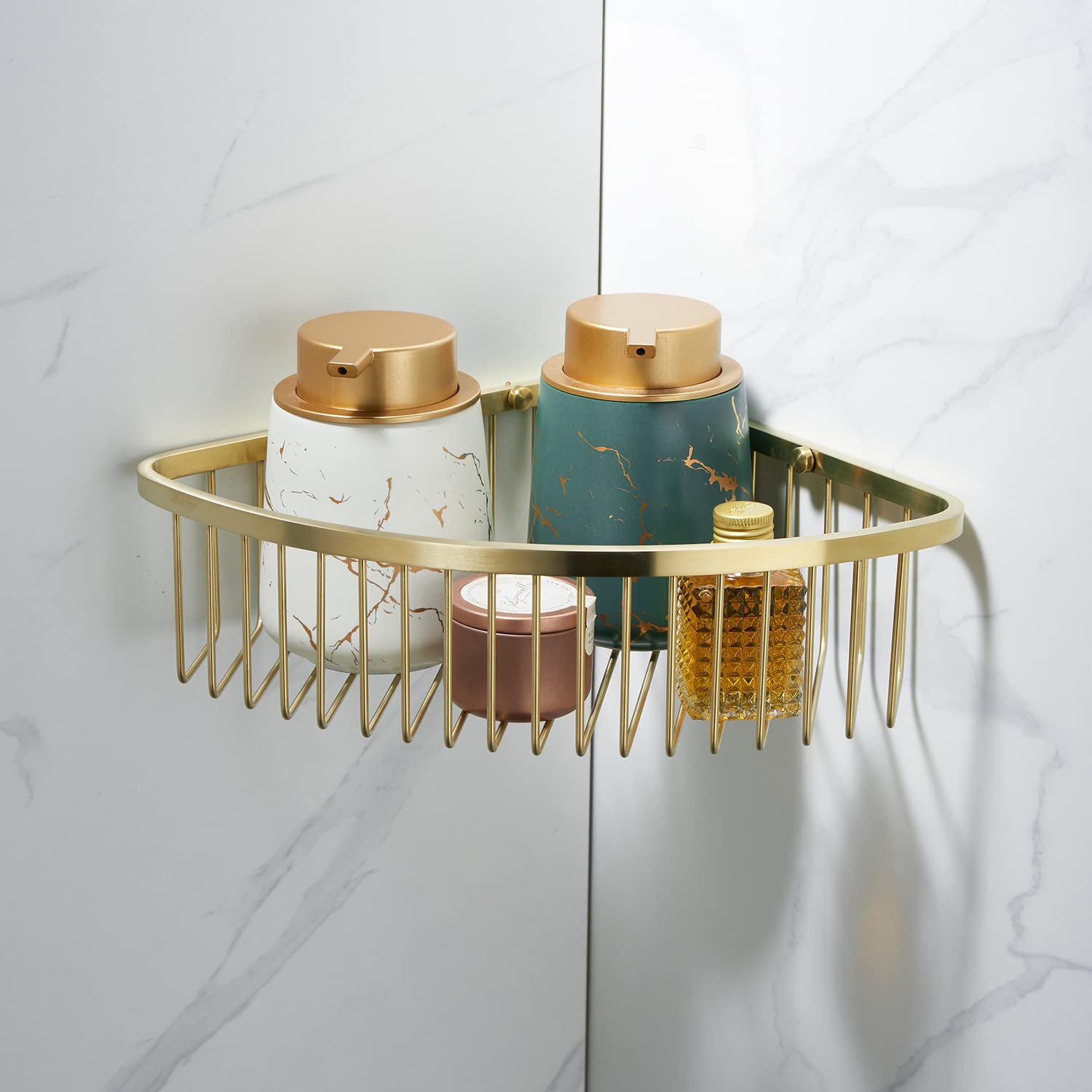 Stainless Steel Shower Caddy Corner Shelf - Rust-Proof Bathroom Organizer with Wall Mount, Shampoo Holder for Shower & Kitchen Storage - Brushed Gold Finish | Perfect for Small Bathrooms, Apartments & RV Showers